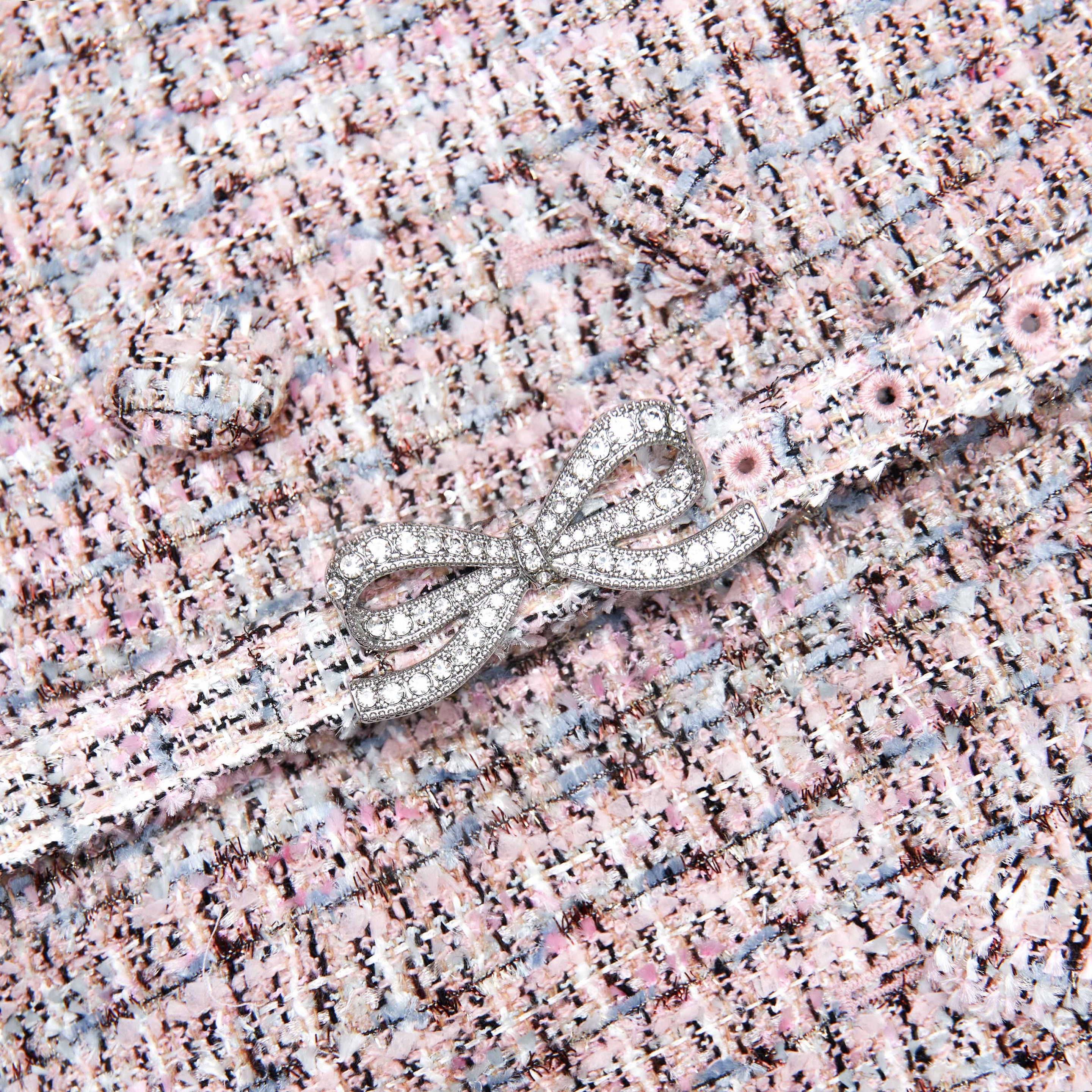 Pink Boucle Metallic Tiered Midi Dress - 5