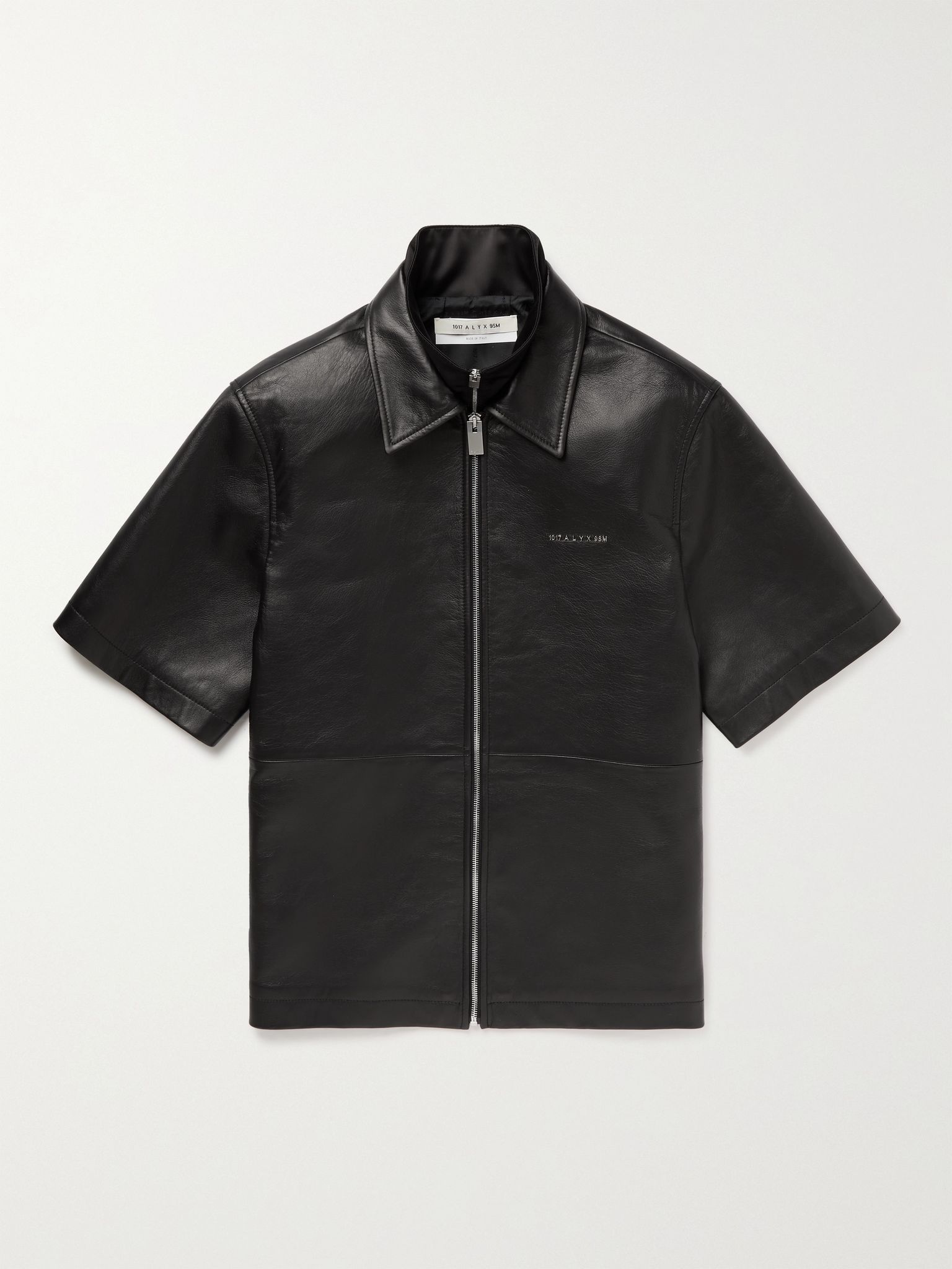 Layered Leather and Satin Zip-Up Shirt - 1