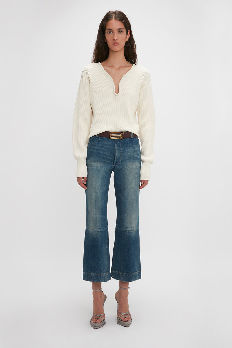 Victoria Beckham Cropped Kick Jean In Indigrey Wash outlook