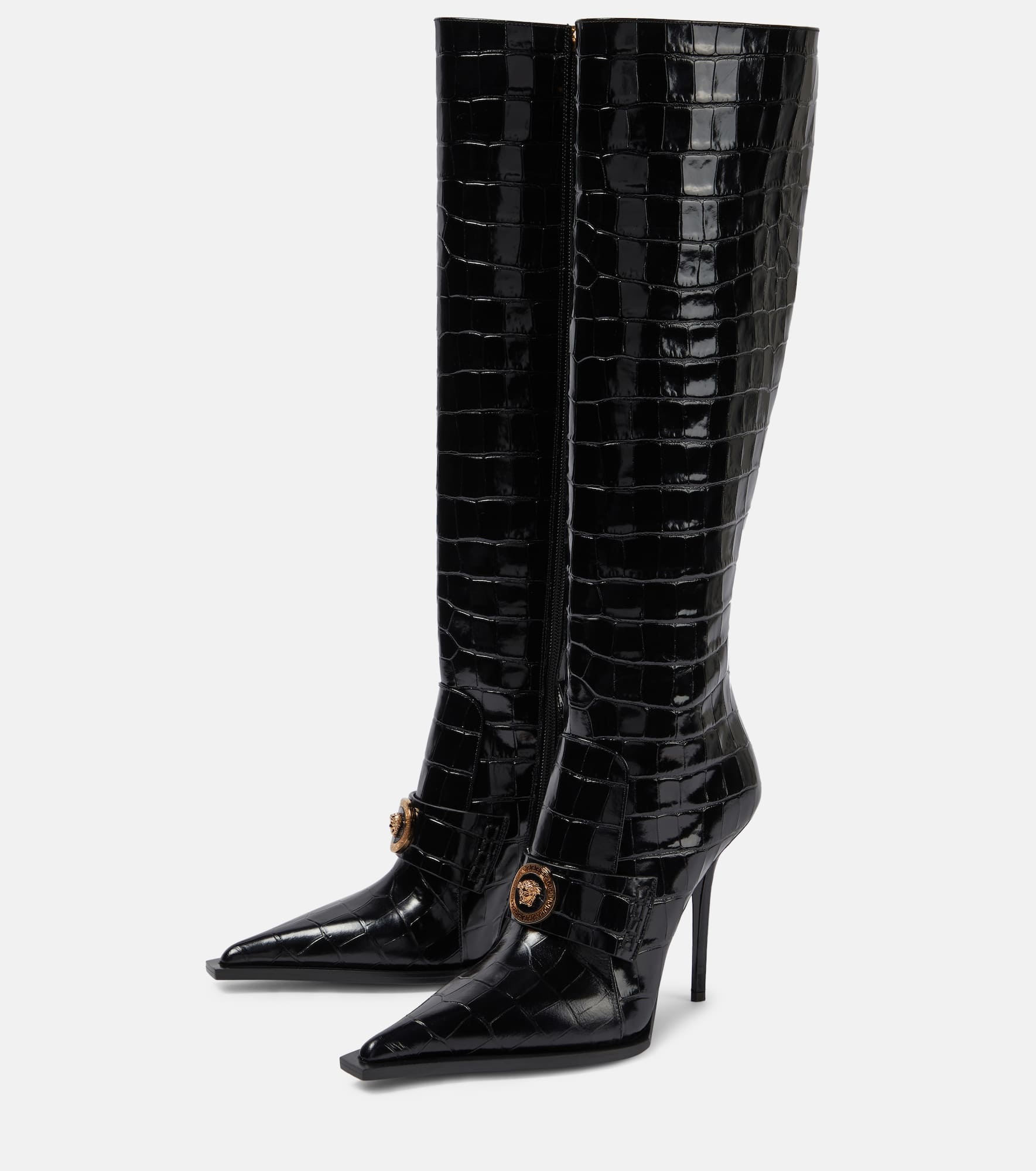 Croc-effect patent leather knee-high boots - 5