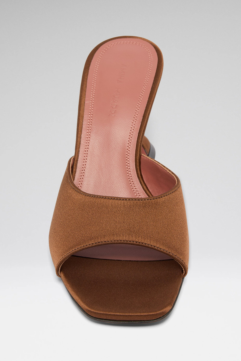 Amina Muaddi LUPITA SLIPPER 70 MOCHA SATIN outlook