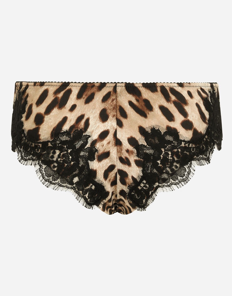 Leopard-print satin briefs with lace detailing - 2