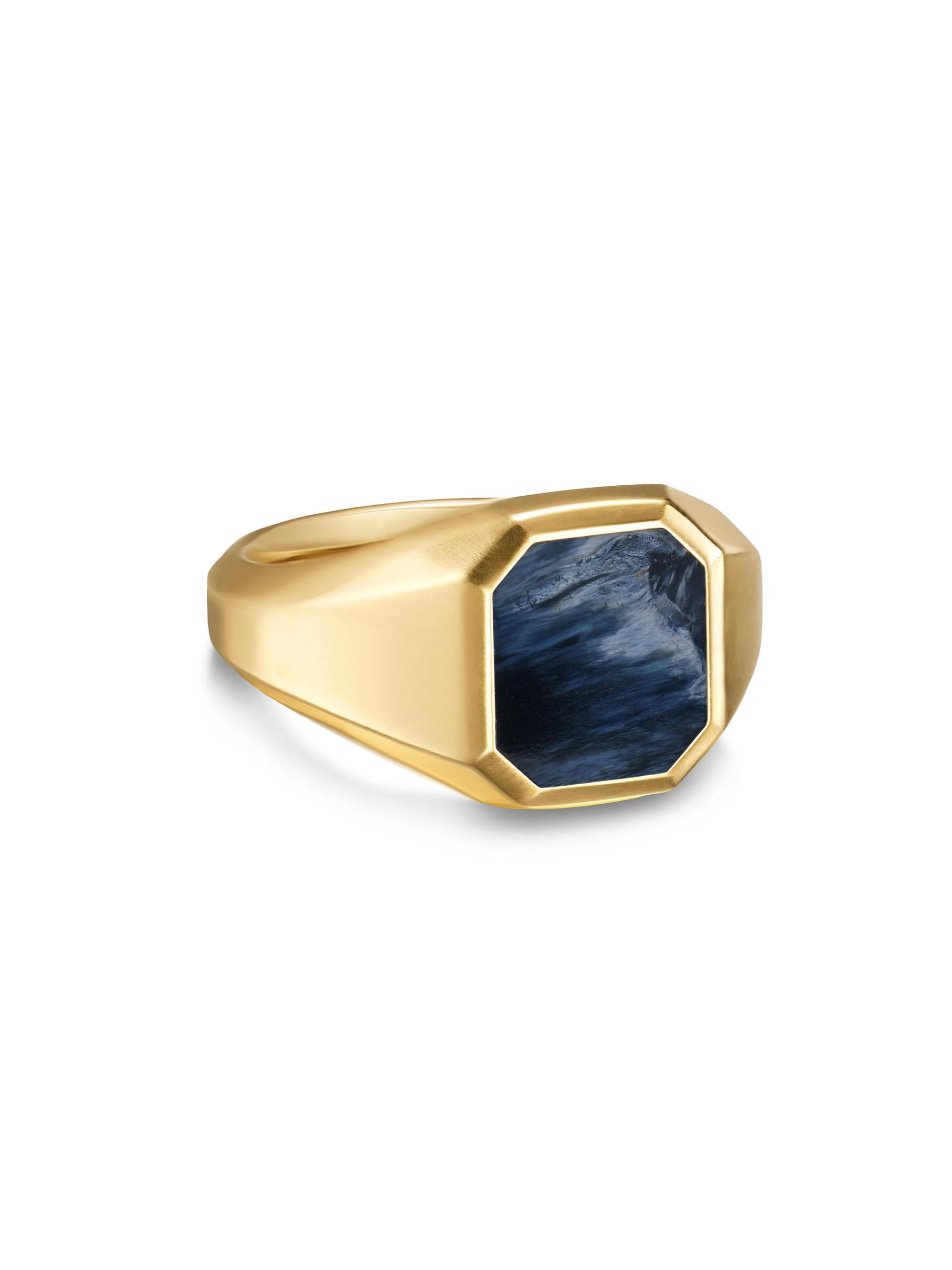 Men's Streamline Signet Ring in 18K Yellow Gold, 14MM - Pietersite - 1