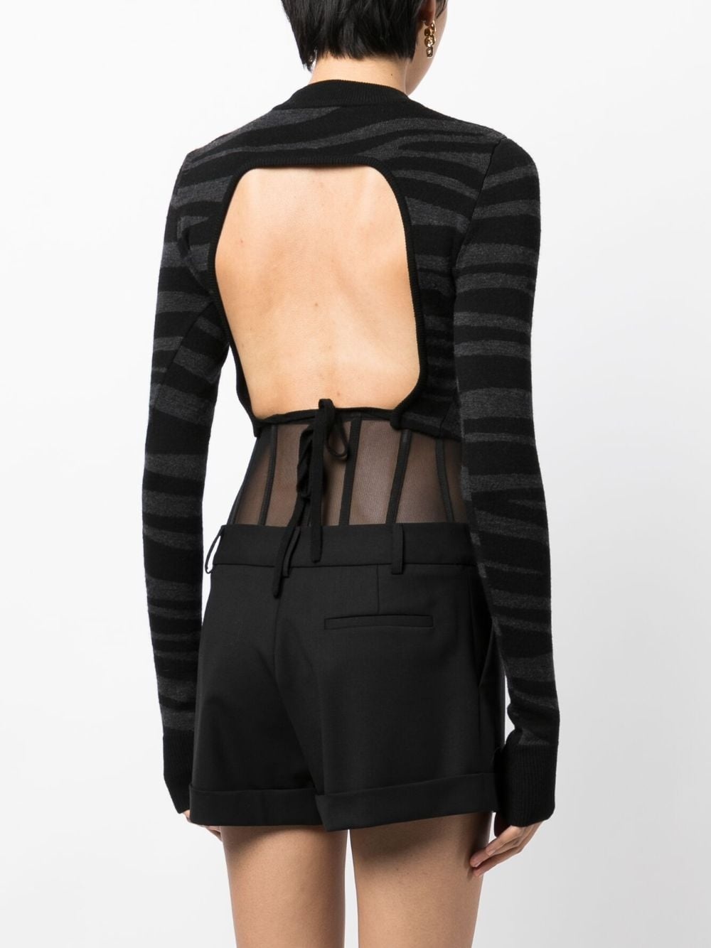 zebra-knit cropped jumper - 4