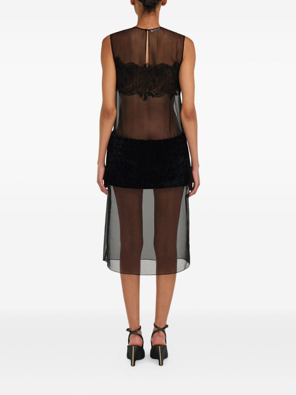 lace-shearling panel midi dress - 3