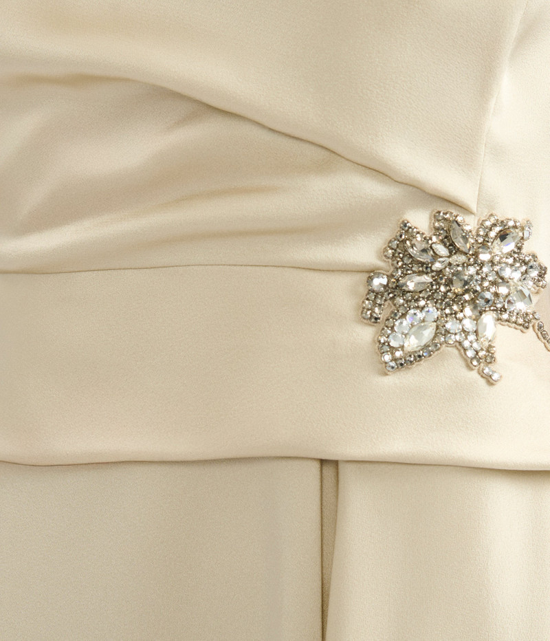 EMBELLISHED SATIN CADY DRAPED MIDI DRESS 6