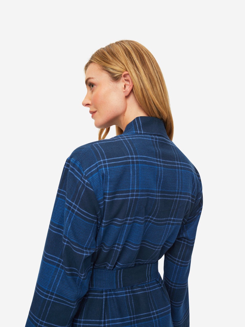 Women's Long Dressing Gown Kelburn 27 Brushed Cotton Navy - 5