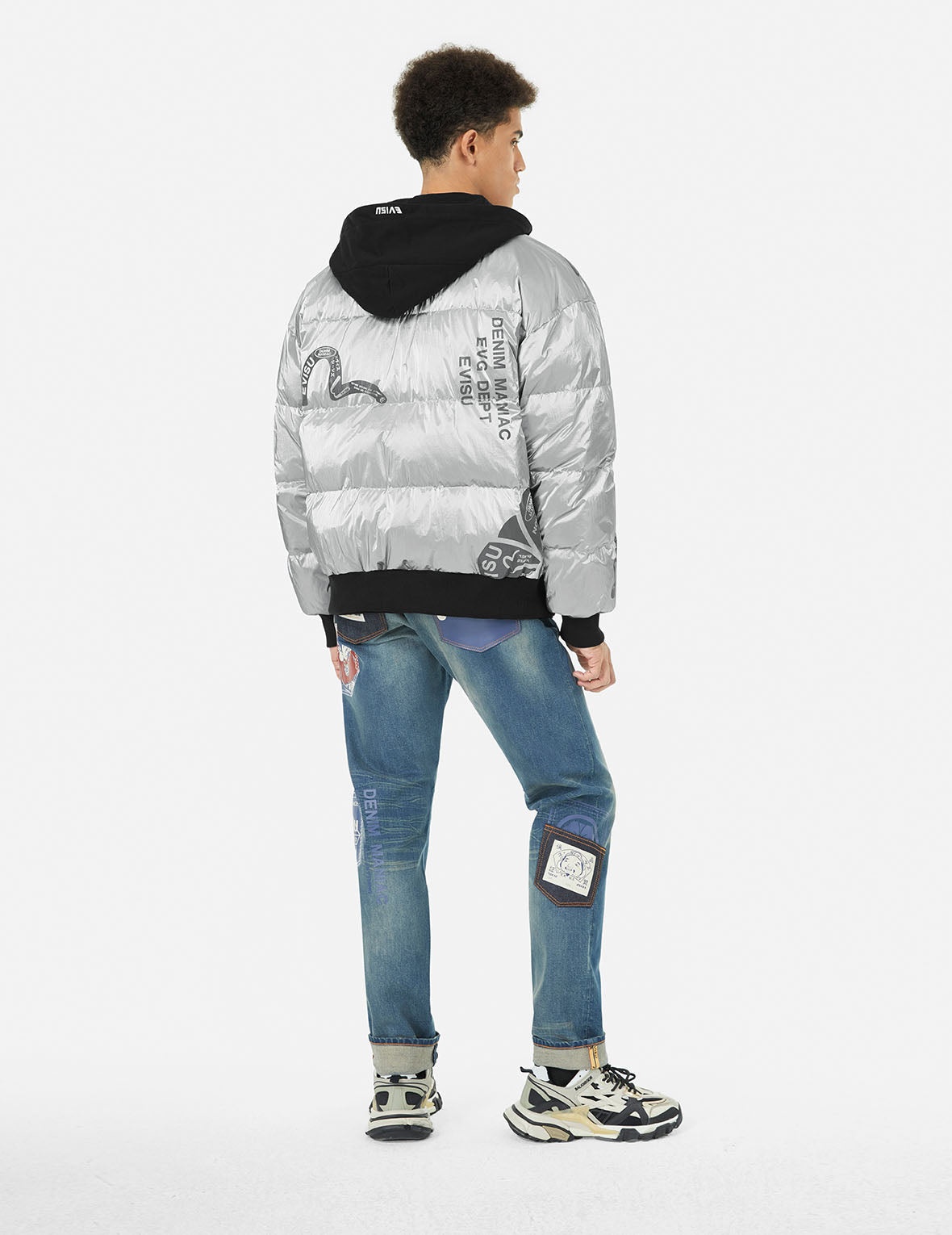 Logo and Kamon Print Bomber Down Jacket - 4