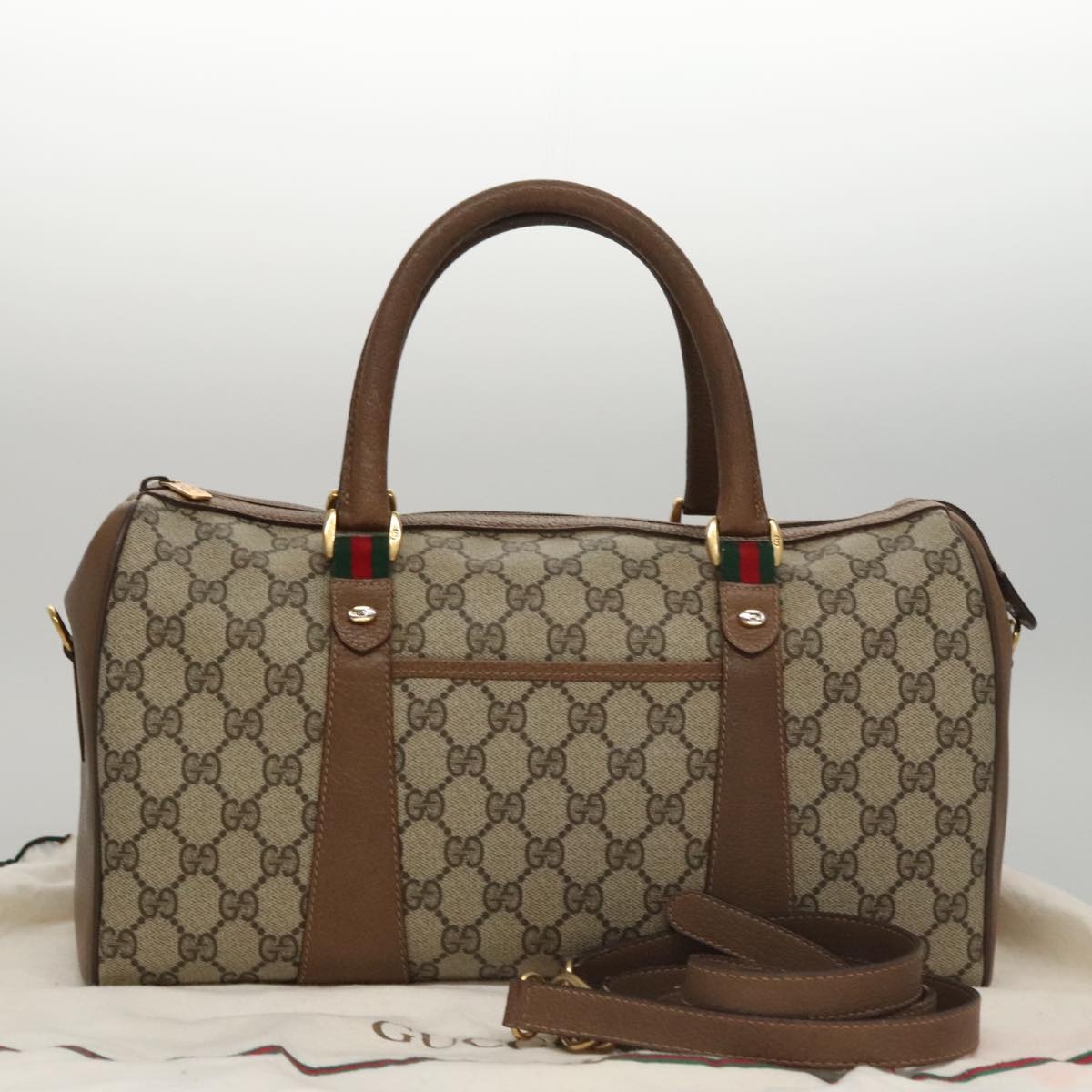 GUCCI GG Supreme Web Sherry Line Hand Bag Pvc Beige Green Red - 12