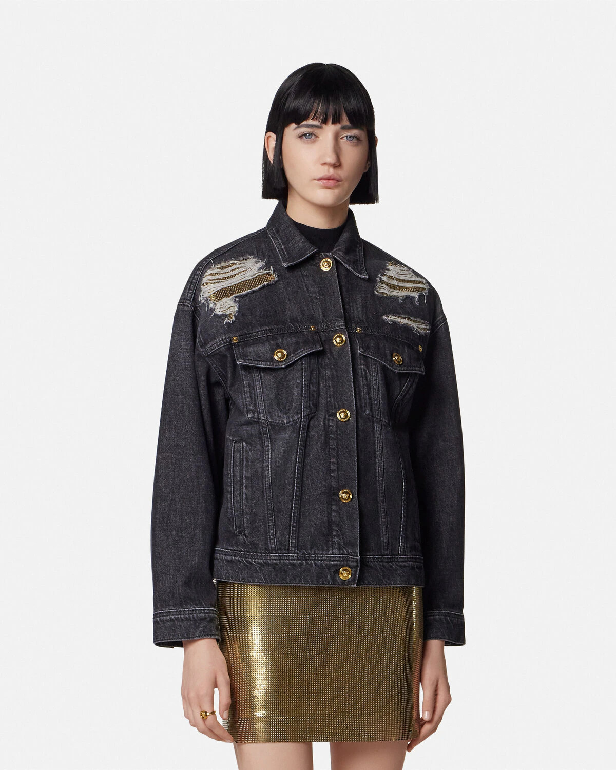 Metal Mesh Denim Trucker Jacket - 4