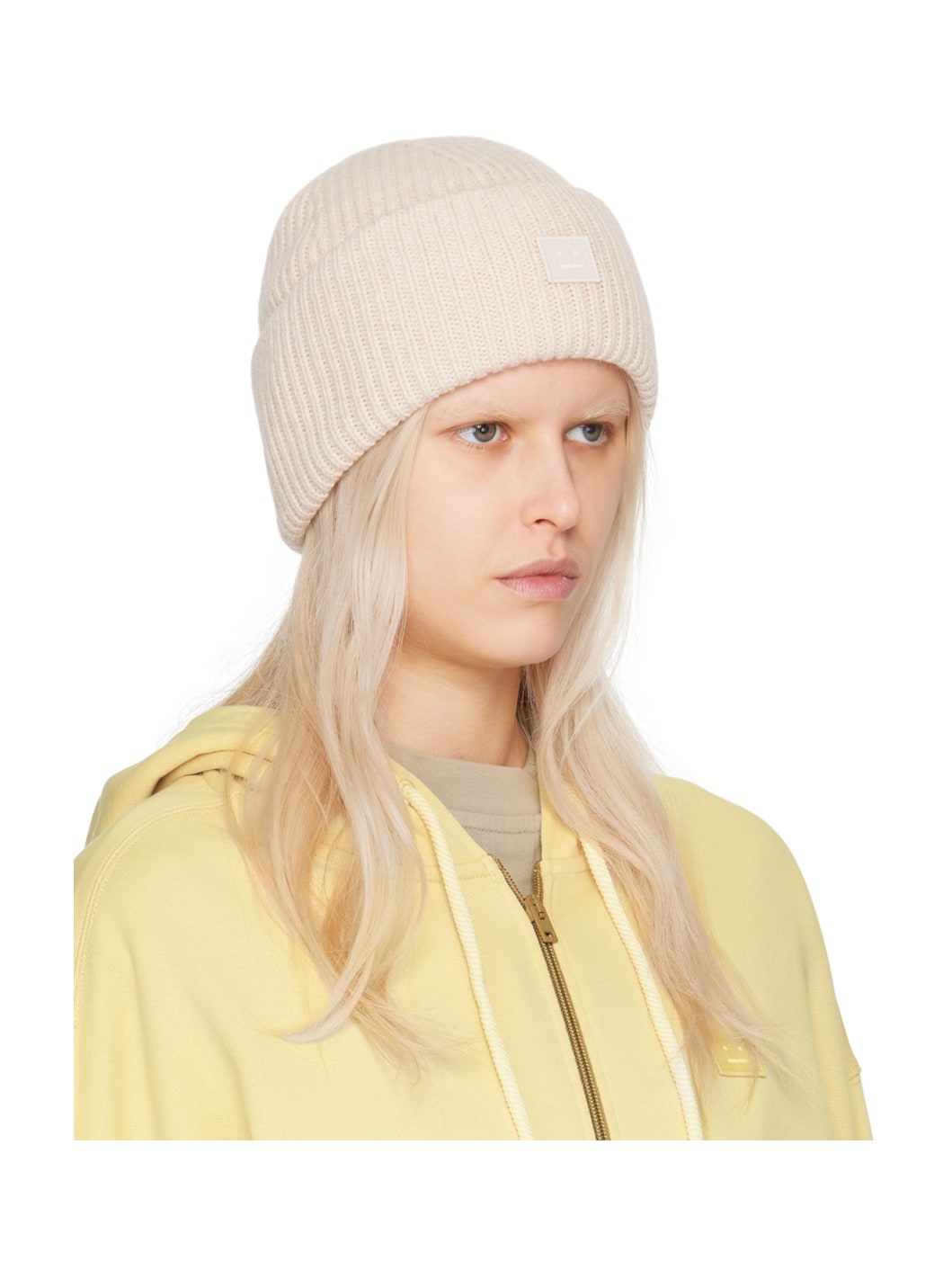 Beige Small Face Logo Beanie - 2