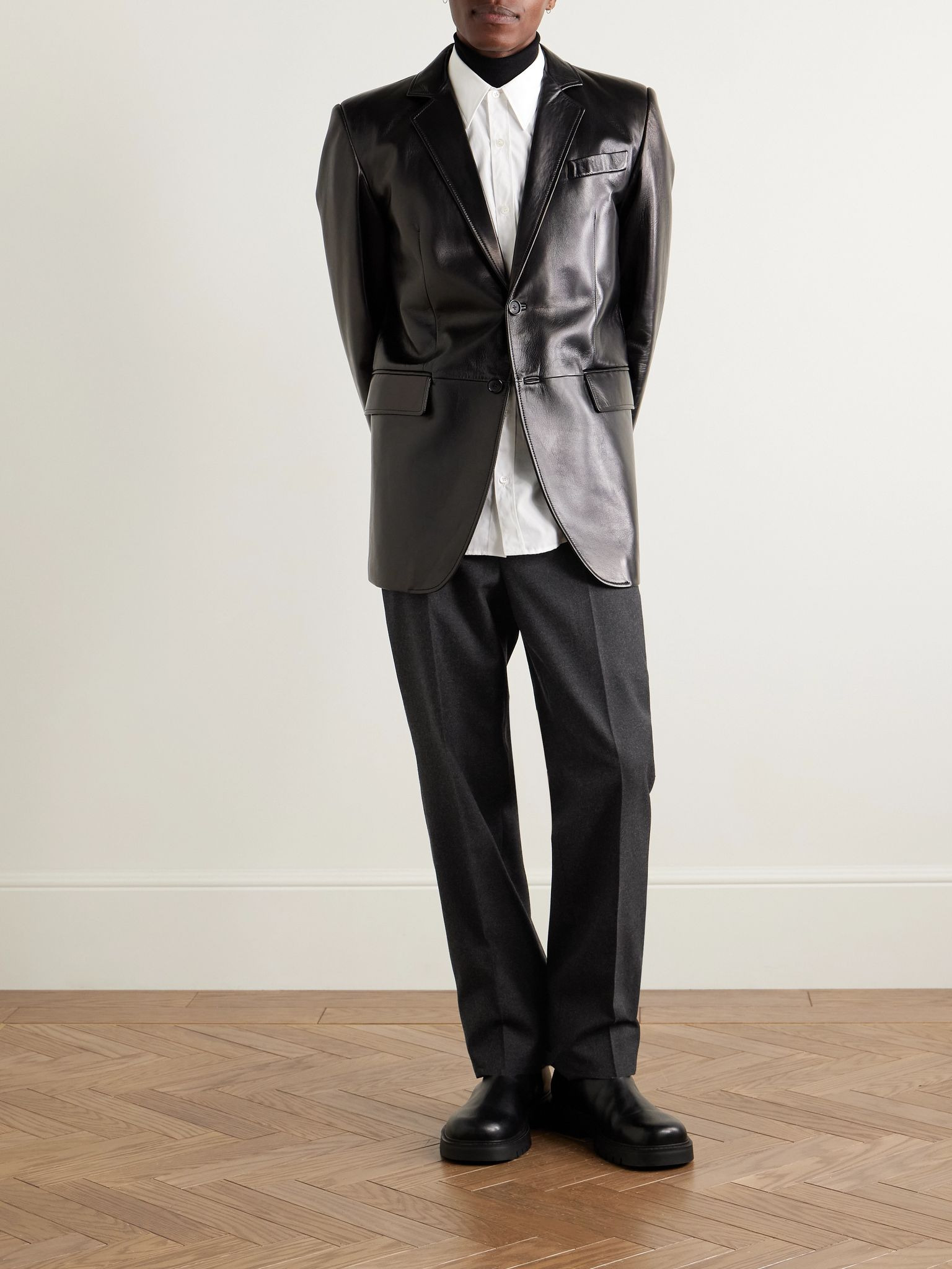 Slim-Fit Straight-Leg Wool-Twill Trousers Gray - 2