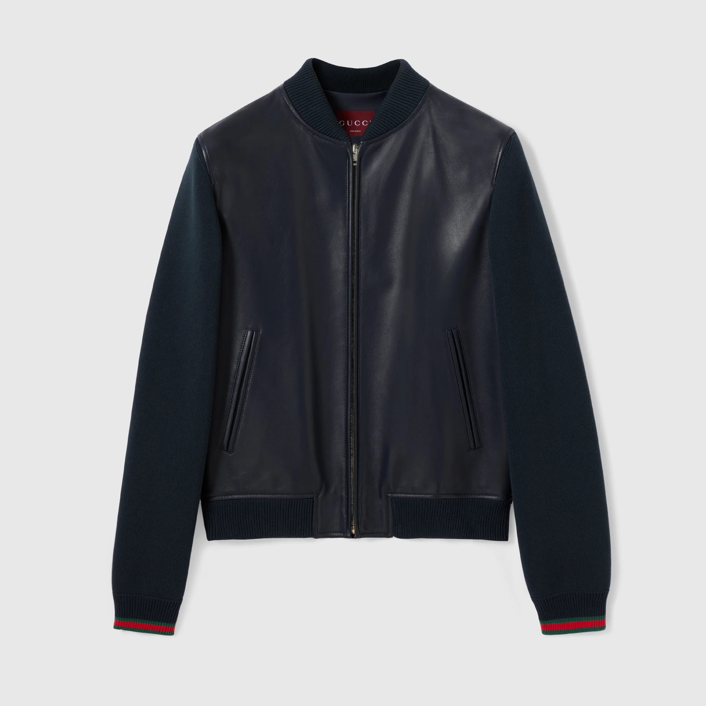 Nappa leather and knit bomber jacket - 1