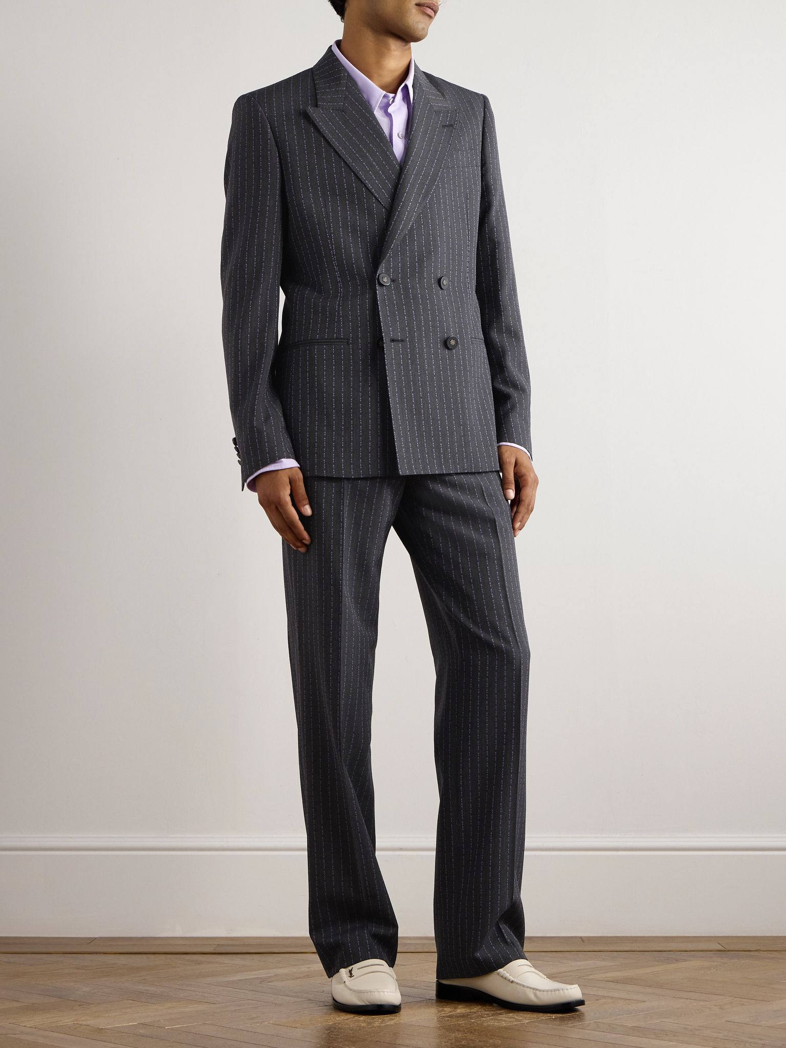 Double-Breasted Logo-Embroidered Wool-Blend Jacquard Suit Jacket Multi - 2