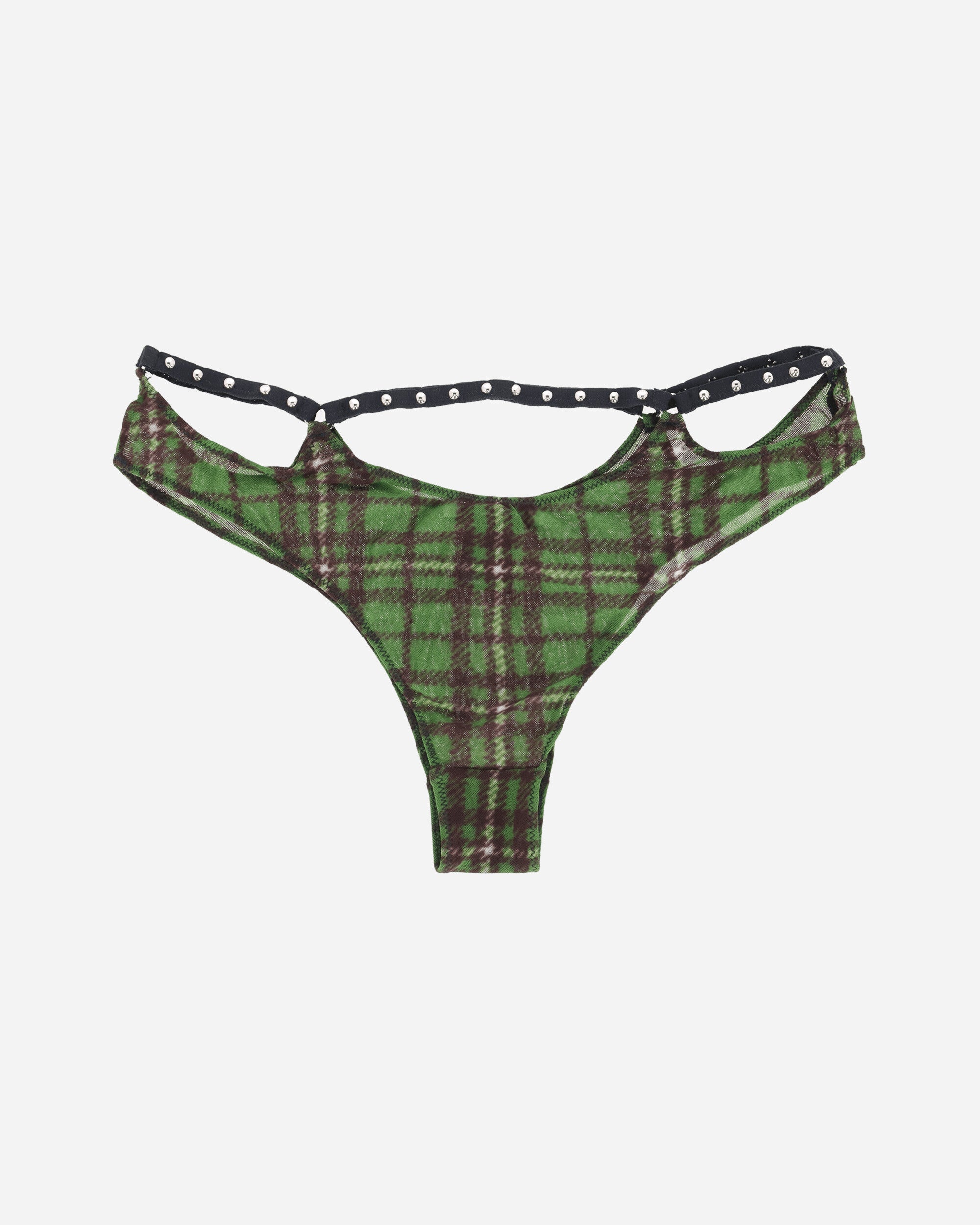 Tartan Studded Thong Green - 2