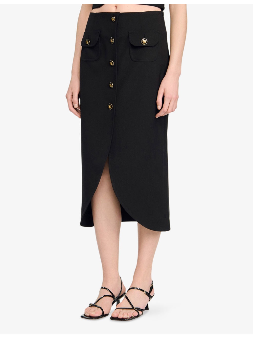 Button-Down High-Rise Stretch-Woven Midi Skirt - 3