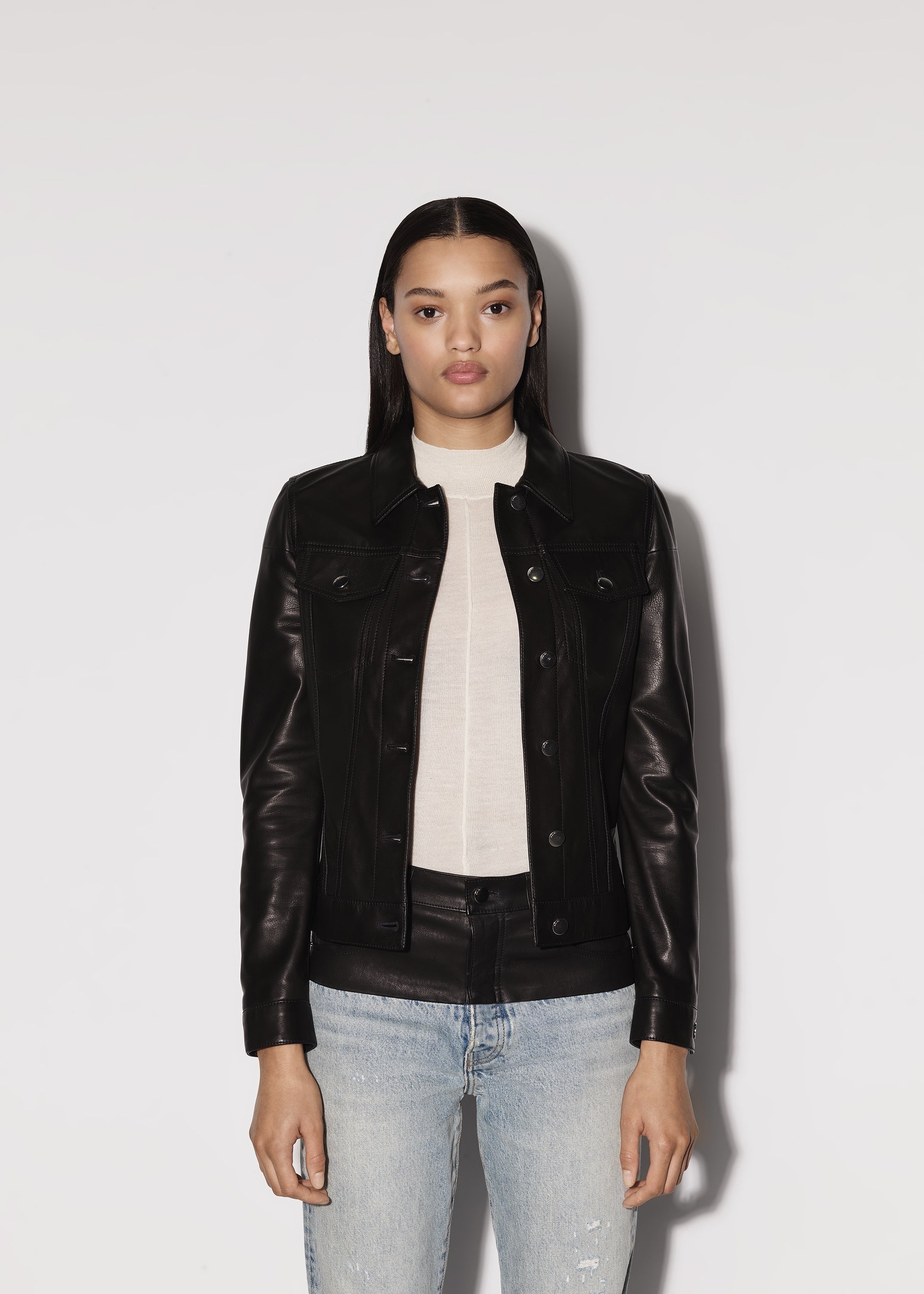LEATHER STRONG SHOULDER TRUCKER JACKET - 5