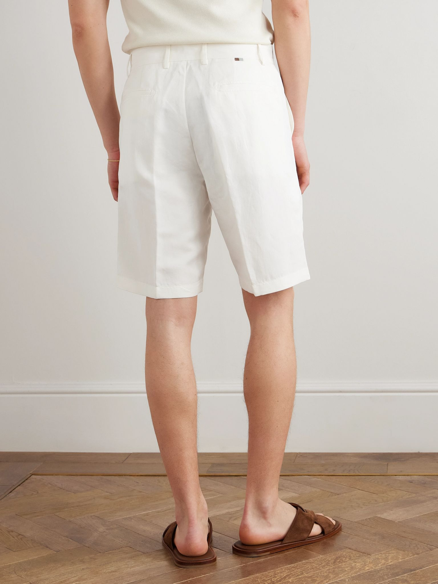 Linen and Silk-Blend Shorts White - 4