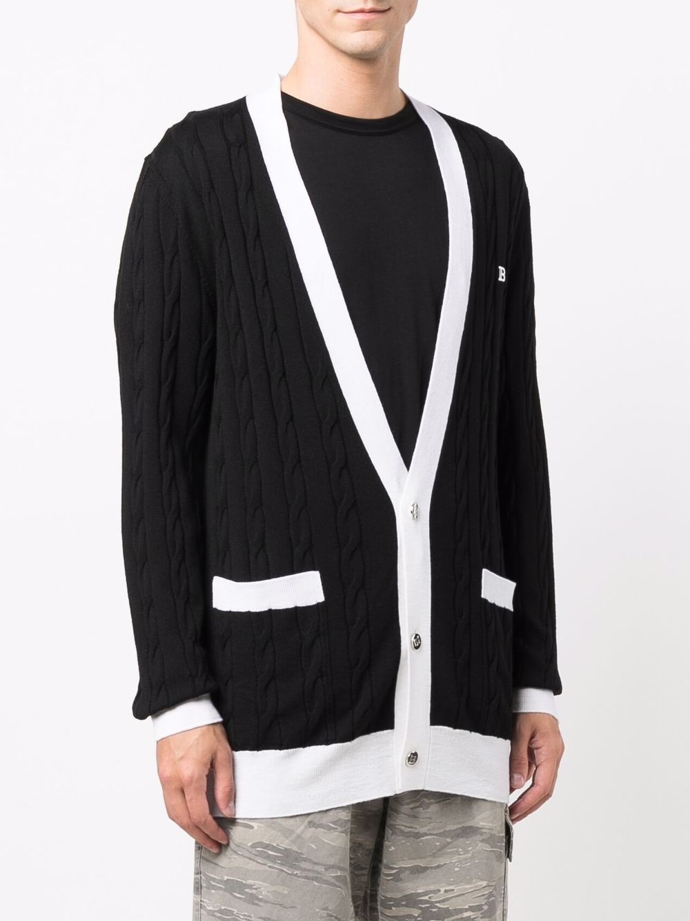 logo-embroidered cable-knit cardigan - 3