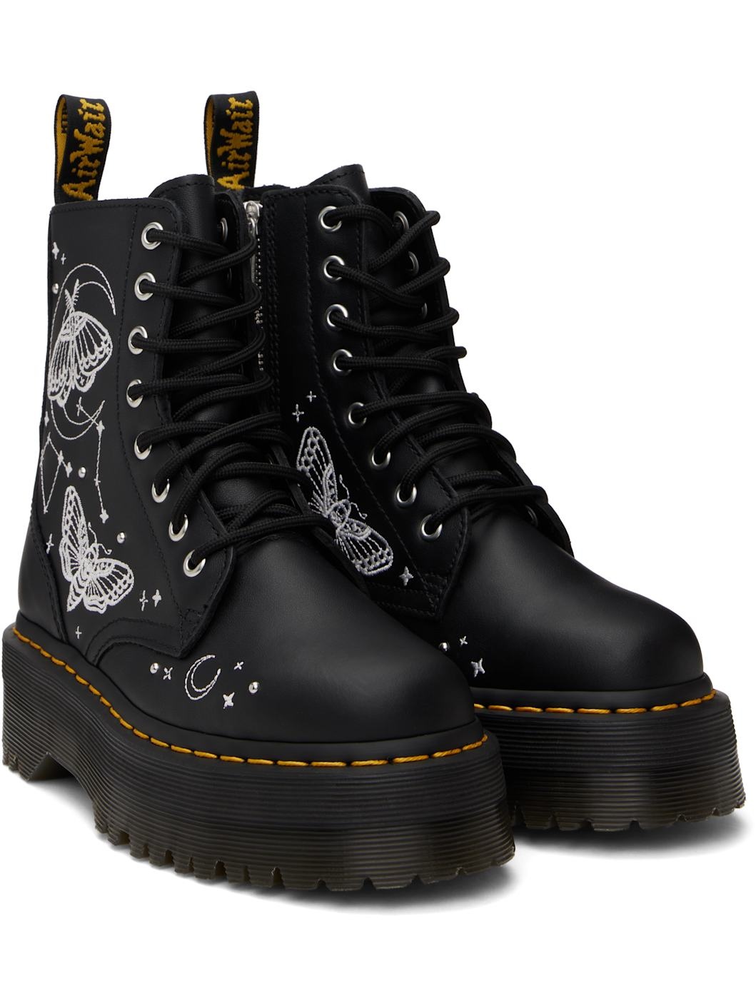 Black Jadon Celestial Moth Embroidered Platform Boots - 4
