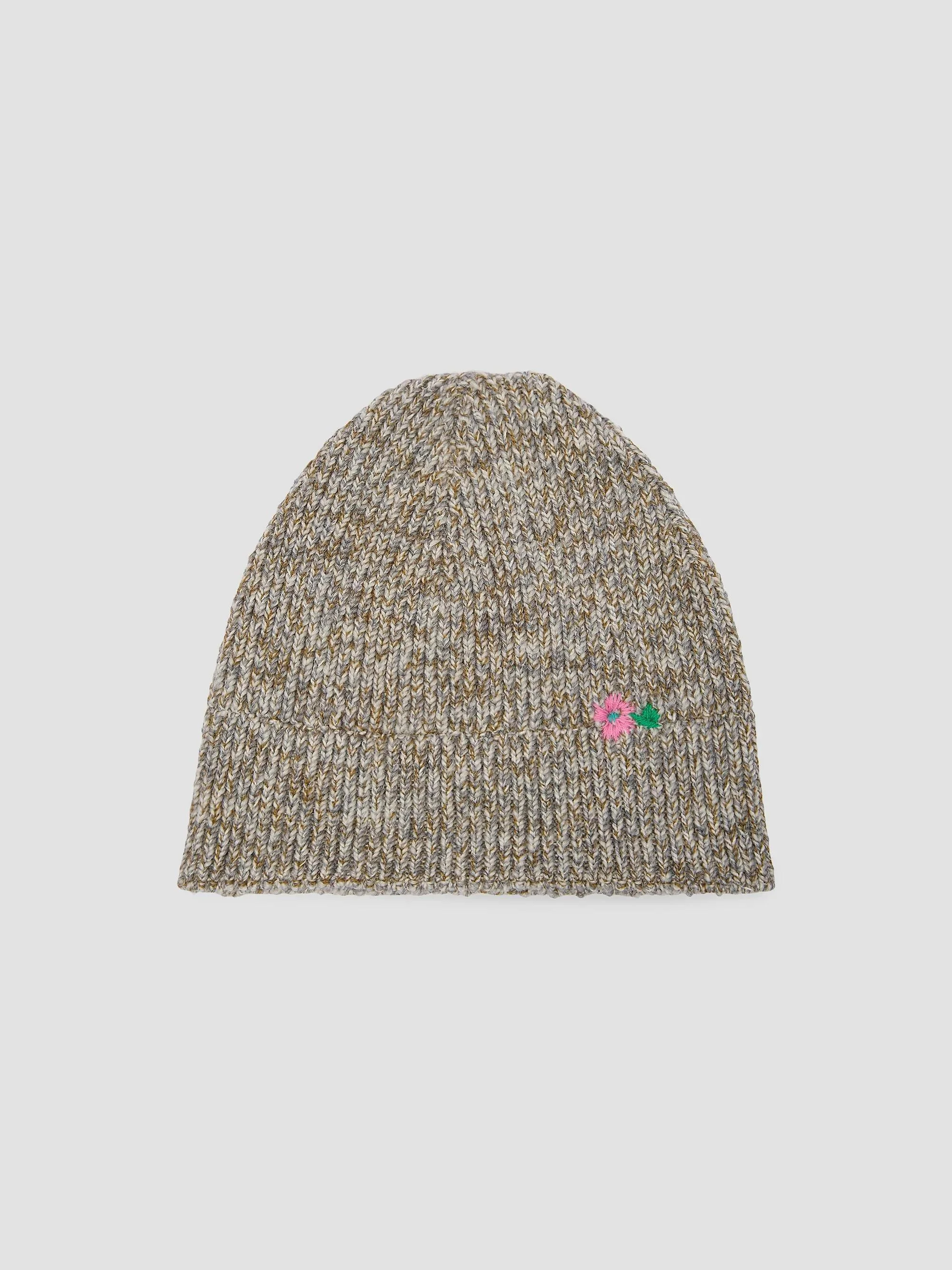 Men's Flower Embroidered Wool-Blend Beanie - Light Grey - 1