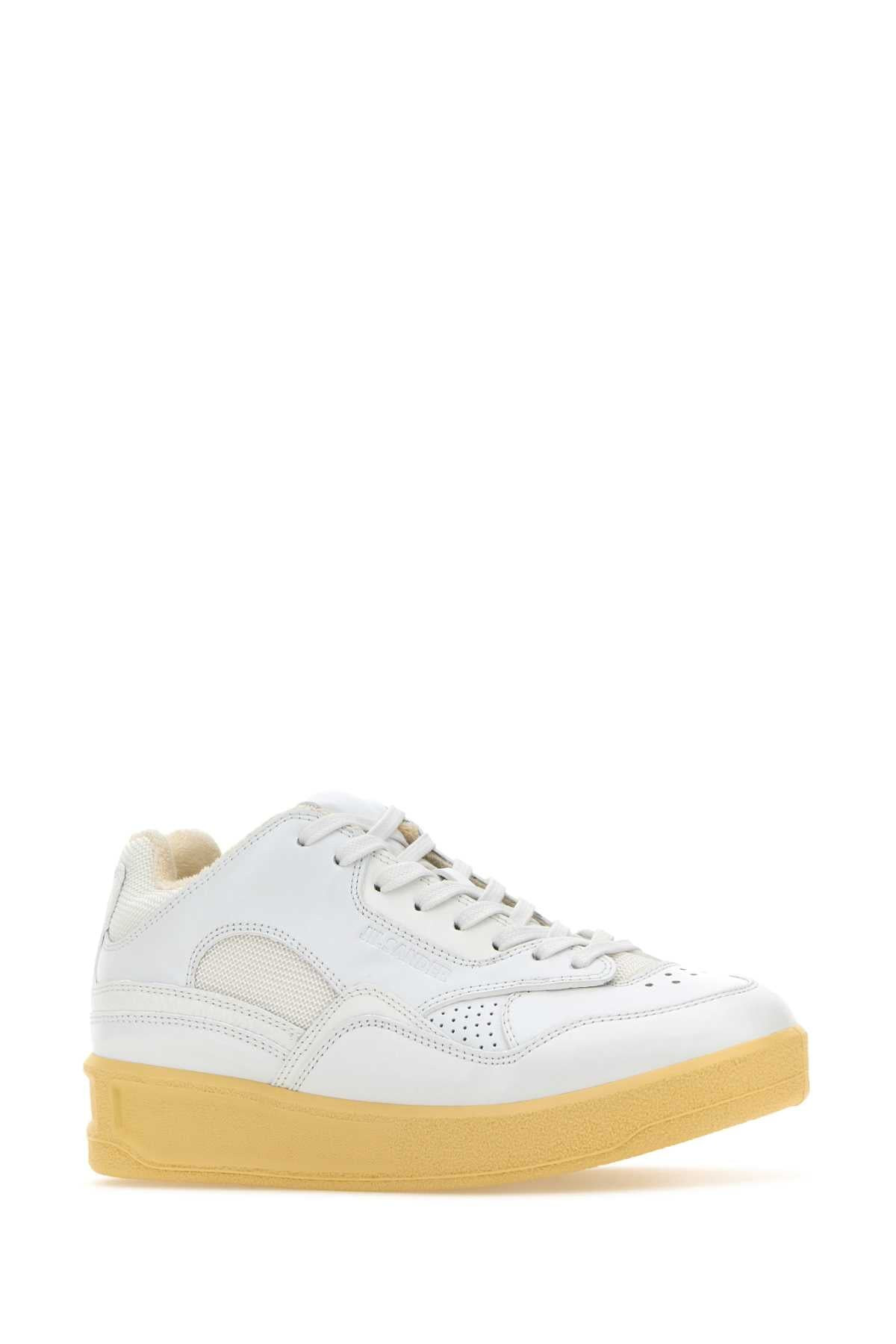 Jil Sander Women White Leather And Fabric Basket Sneakers - 2