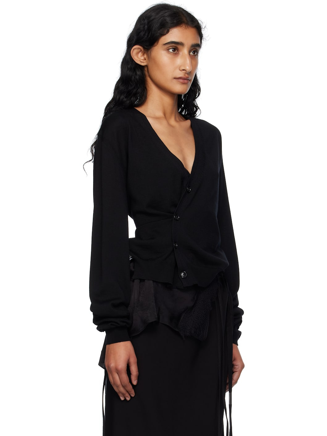 Black Zofia Asymmetric Spliced Cardigan - 2