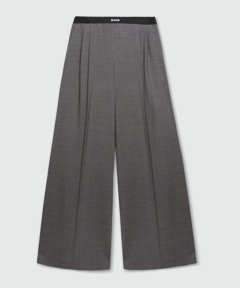 Grey palazzo trousers in lightweight wool with elasticated waistband and MSGM logo 1
