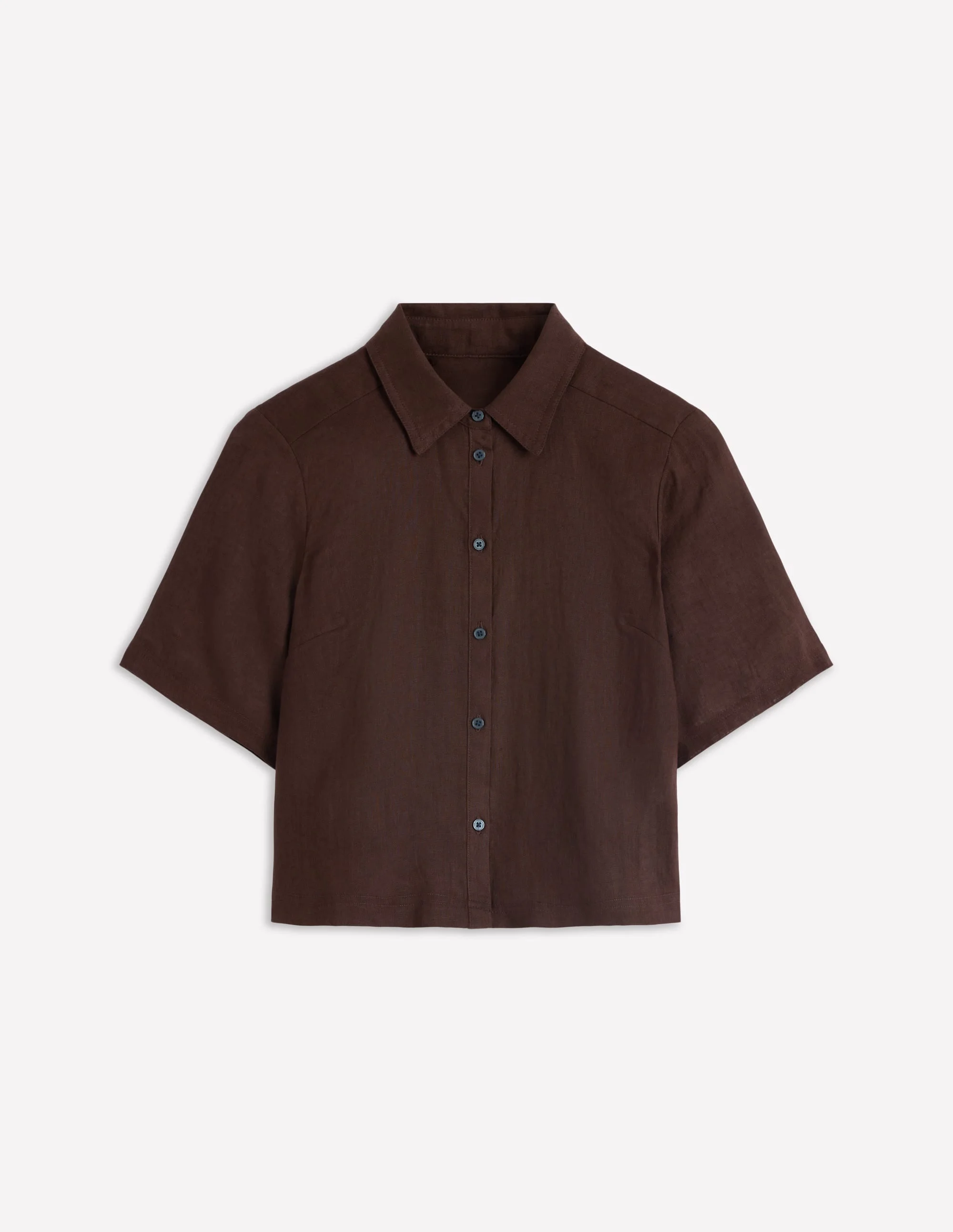 Short Sleeve Linen Shirt-Bitter Chocolate - 1