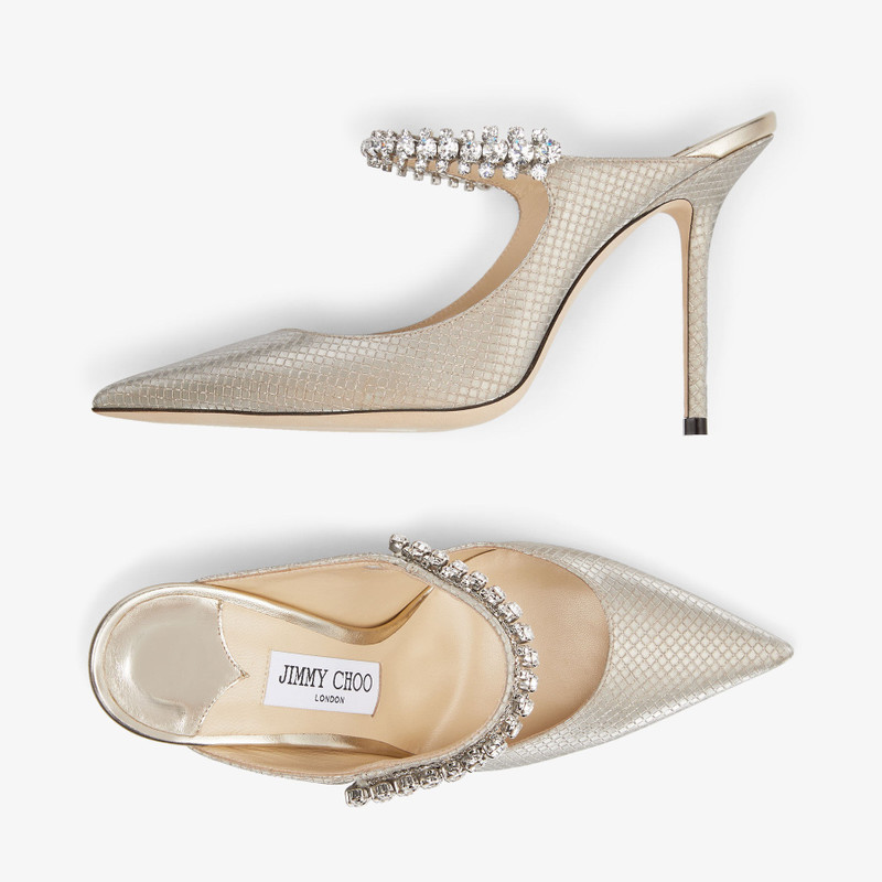 Bing 100 Champagne Glitter Fabric Mules with Crystal Strap 5