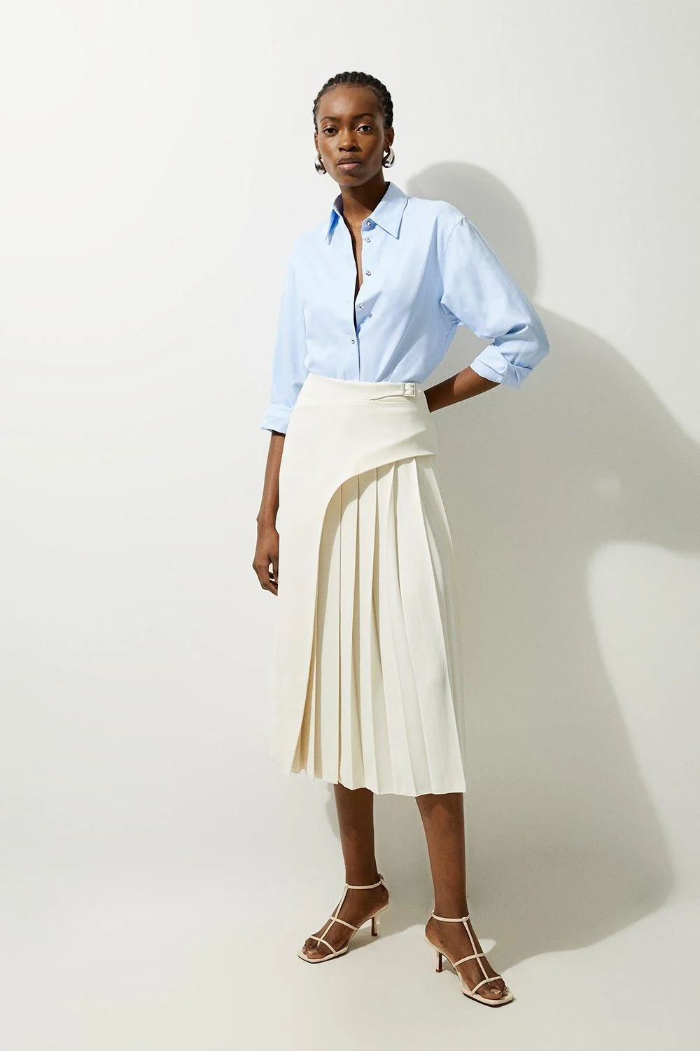 Tailored Buckle Detail Pleated Midi Skirt - 1