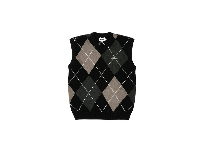 ARGYLE KNIT VEST BLACK / GREY 1