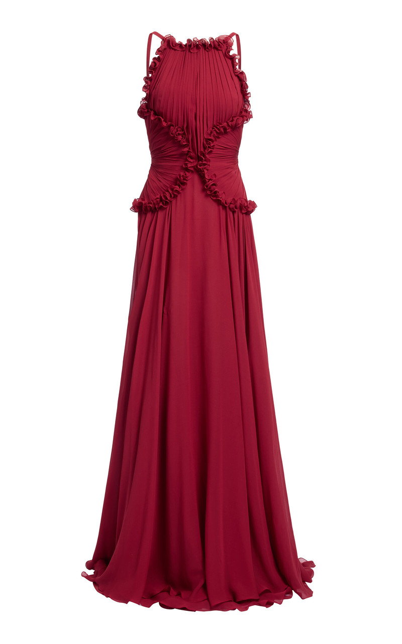 Ruffled Silk Georgette Maxi Dress red 1
