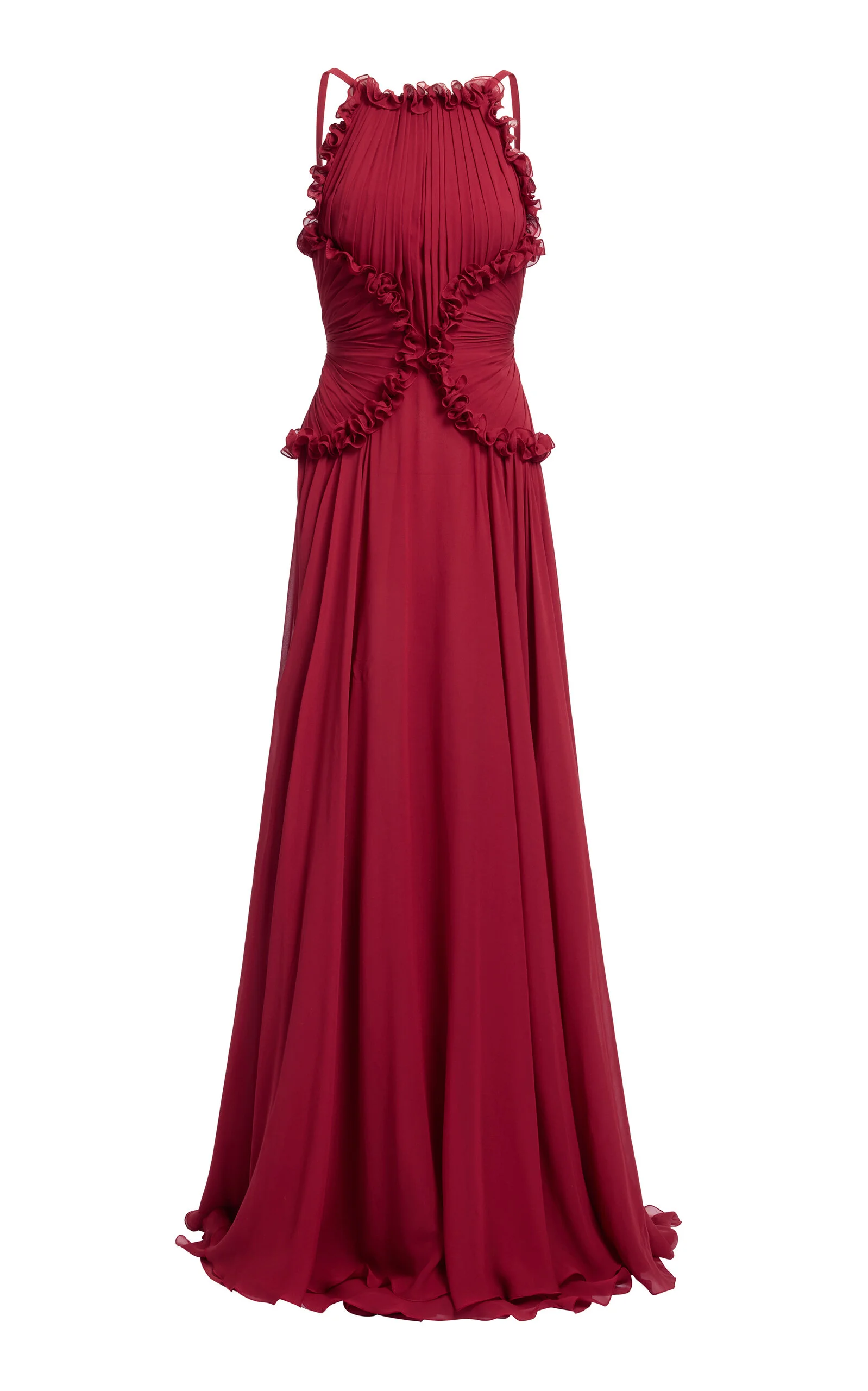 Ruffled Silk Georgette Maxi Dress red - 1