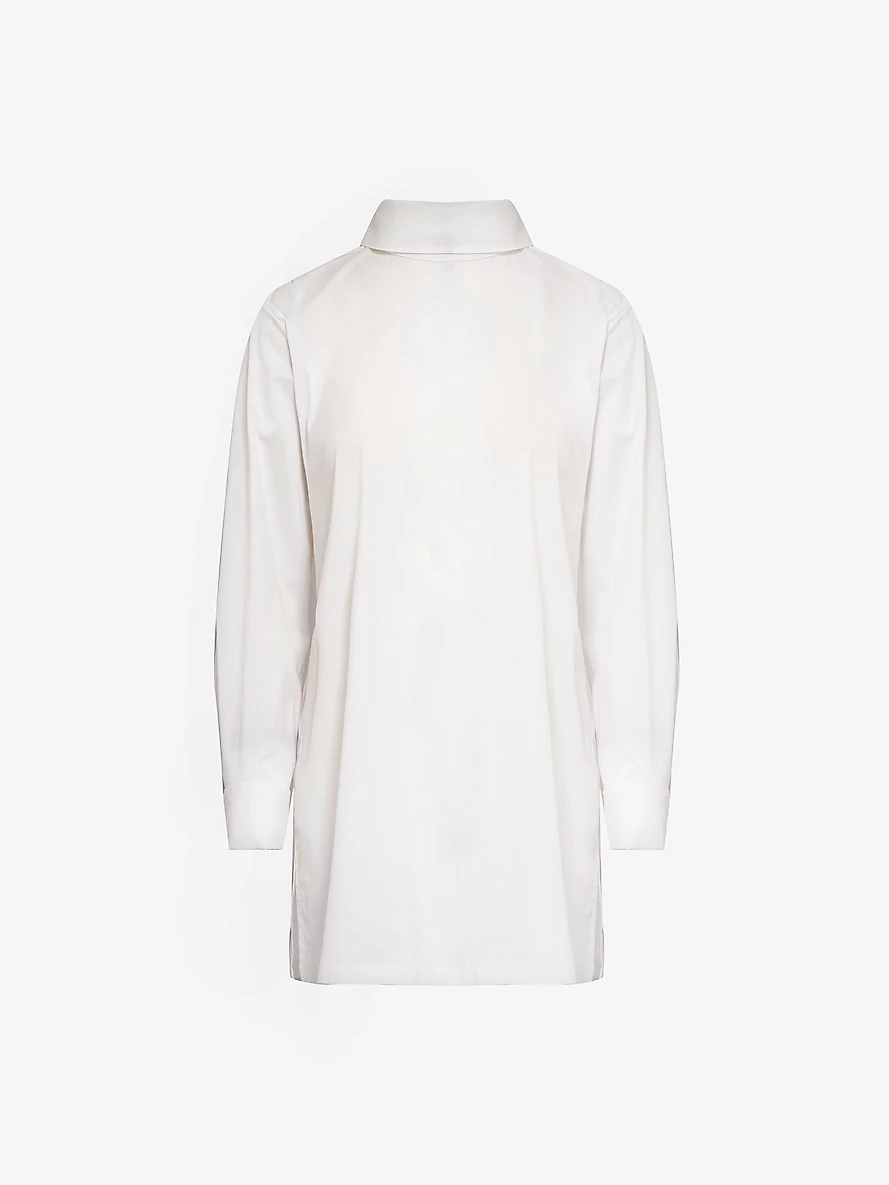 High-neck split-hem cotton-blend shirt - 1