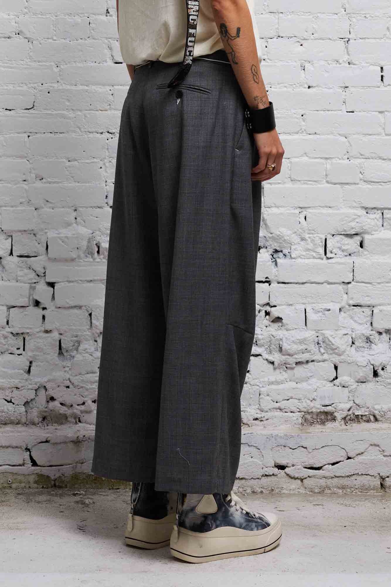 CROPPED WIDE LEG TROUSER - DARK GLEN PLAID - 4