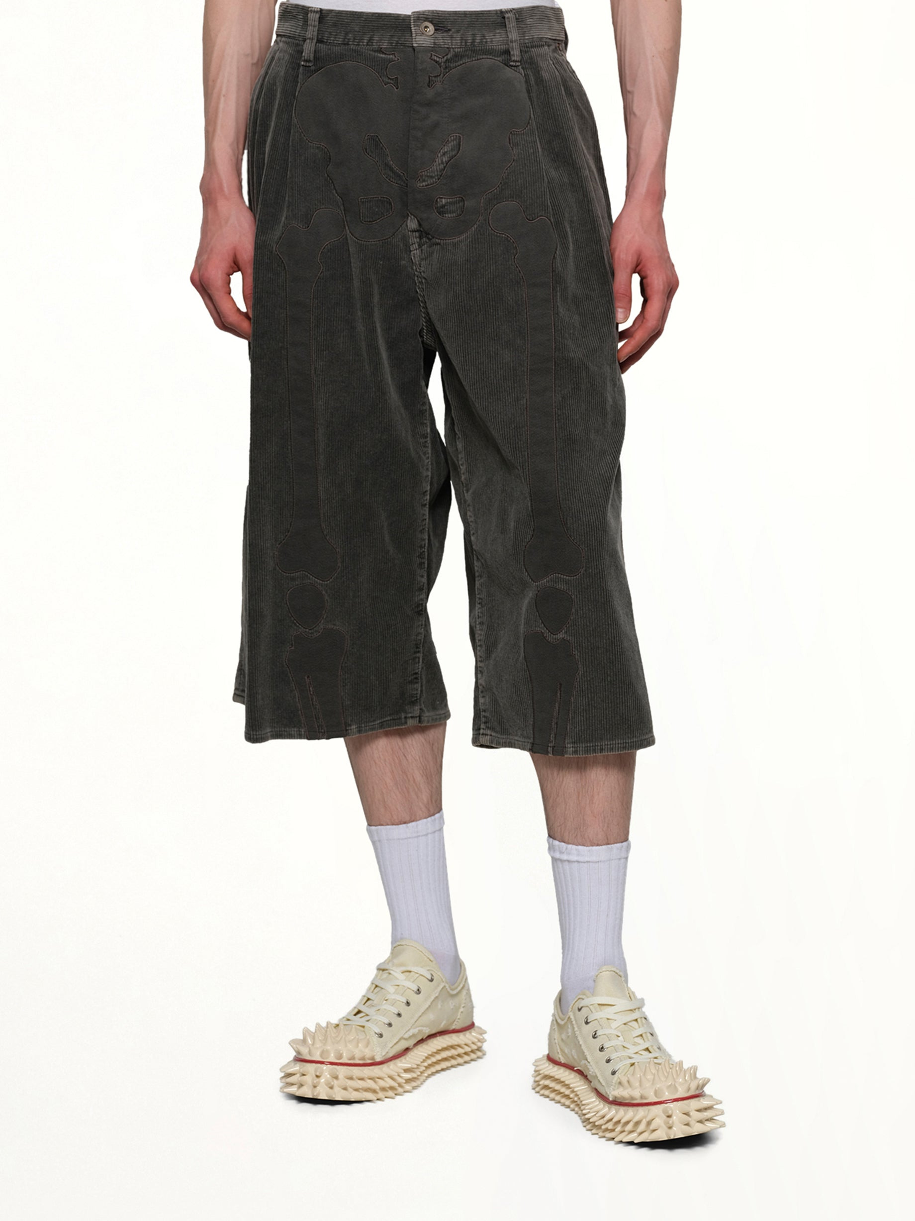 Bone Applique Corduroy Croppedpants in Grey - 6
