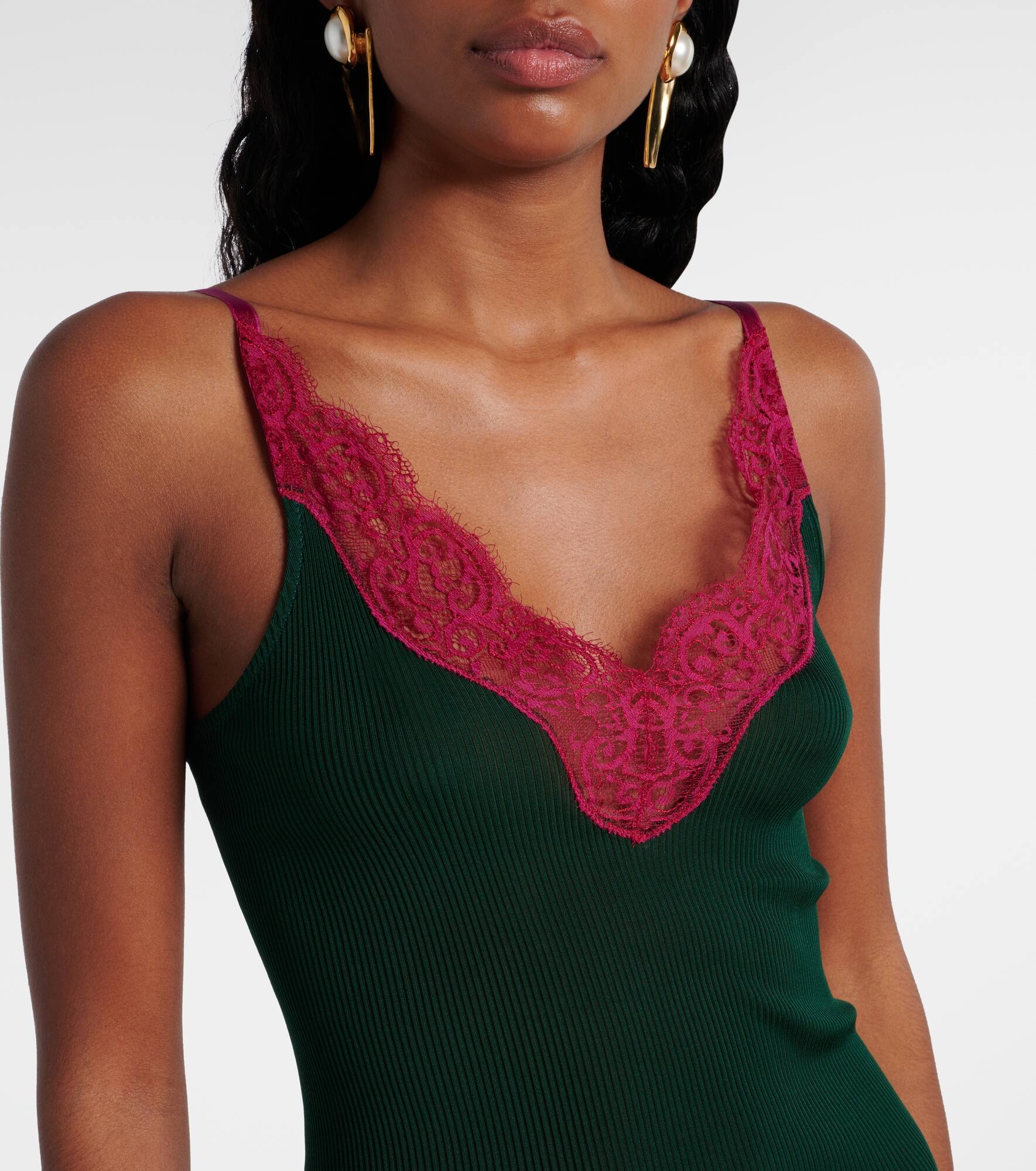 Lace-trimmed silk jersey slip dress - 4