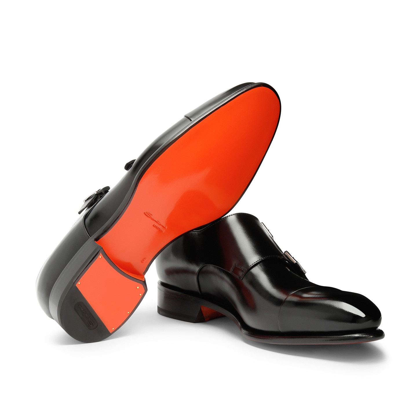 Men's polished black leather double-buckle shoe - 4