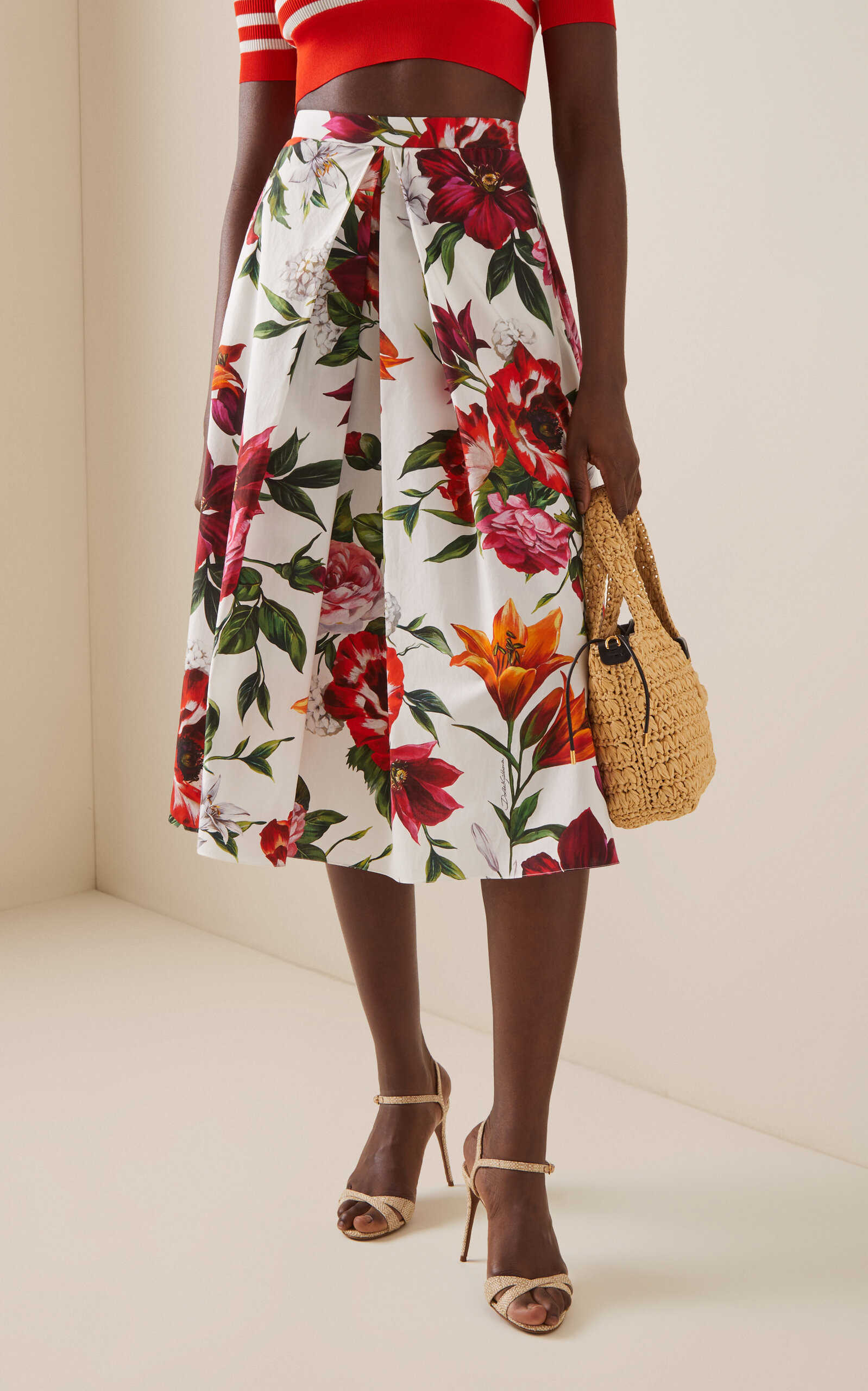 Floral-Printed Cotton Poplin Midi Skirt floral - 3