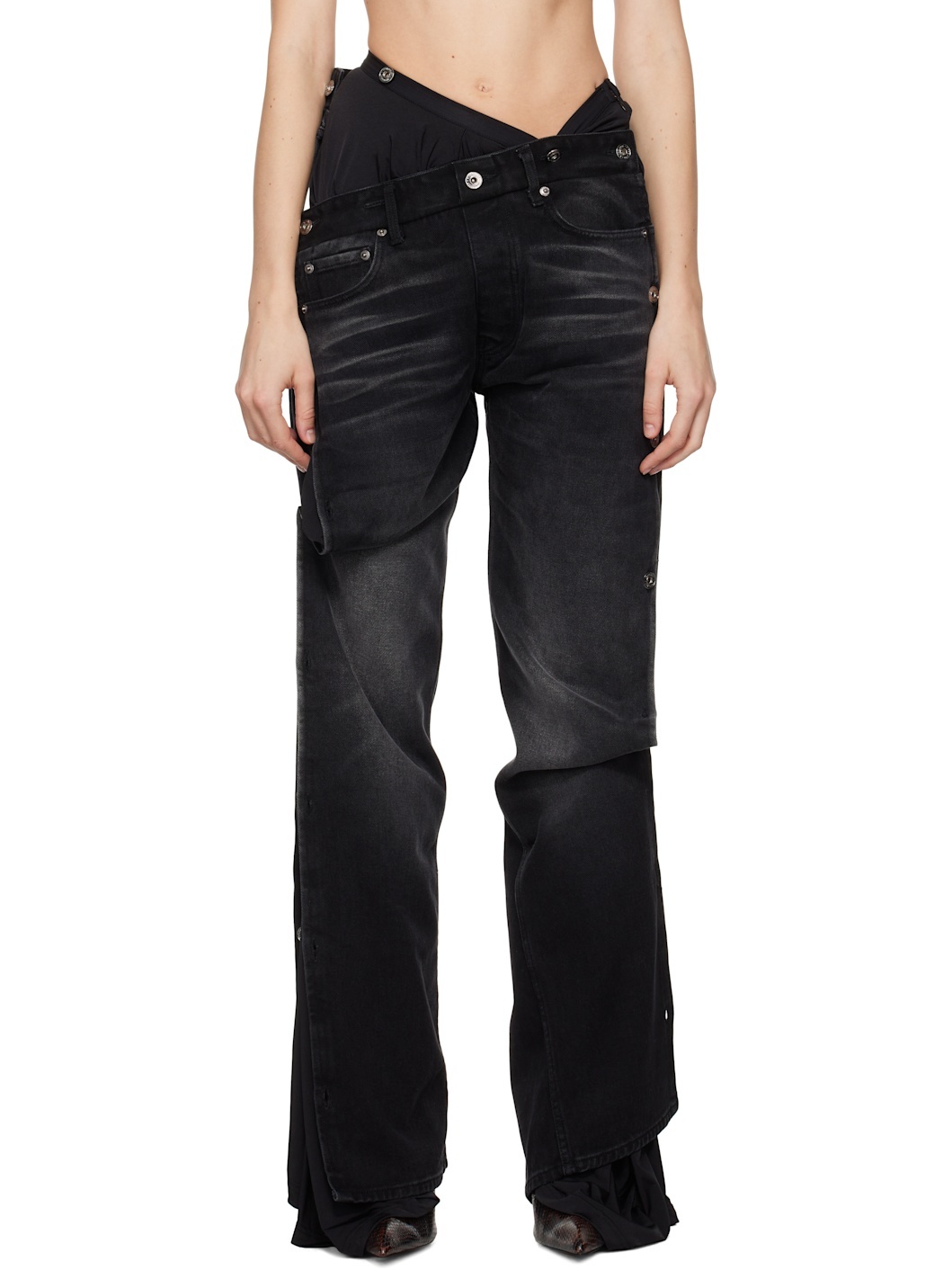Black Collapsed Waist Jeans - 1