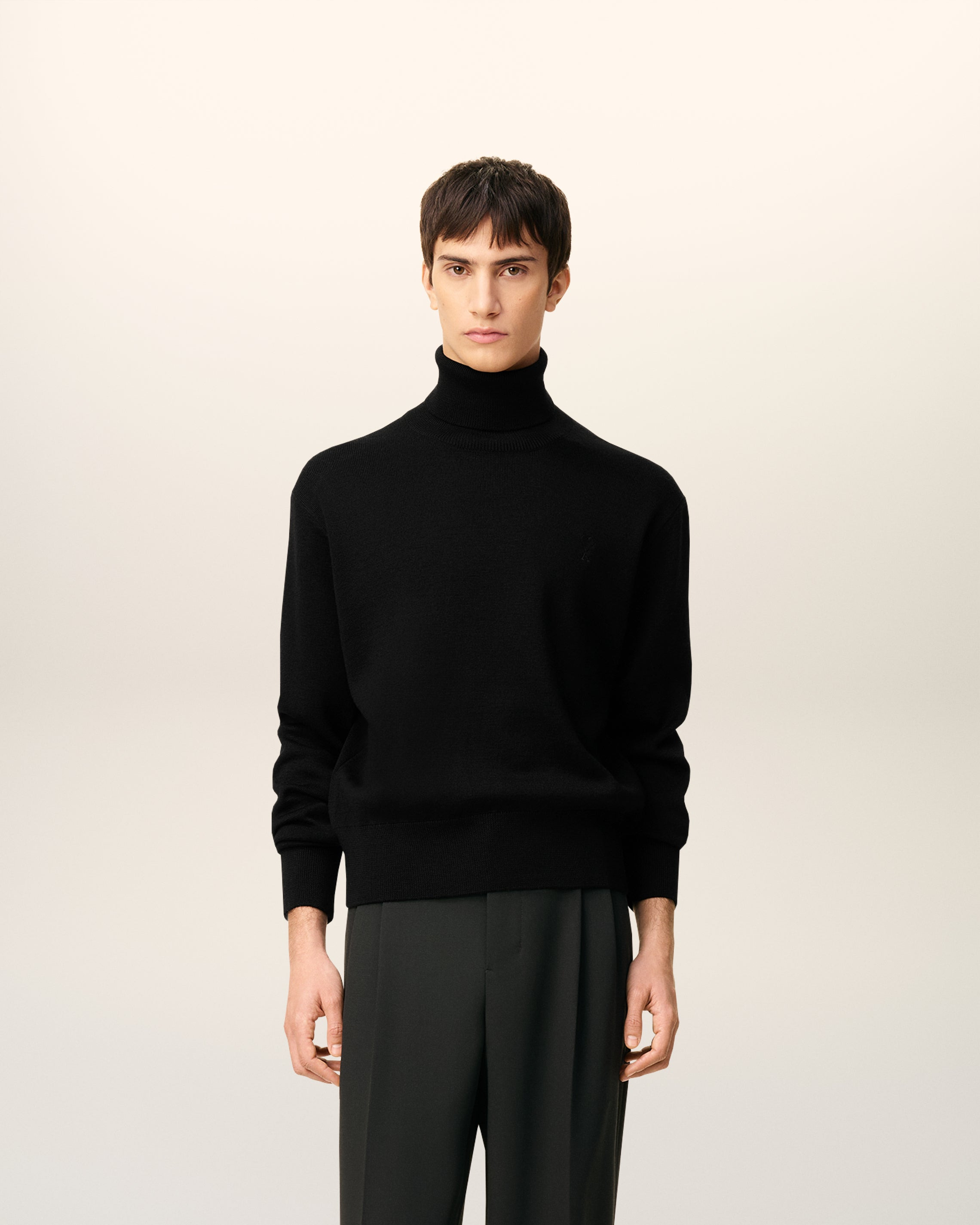 BLACK WOOL AMI DE COEUR TURTLE NECK SWEATER - 2