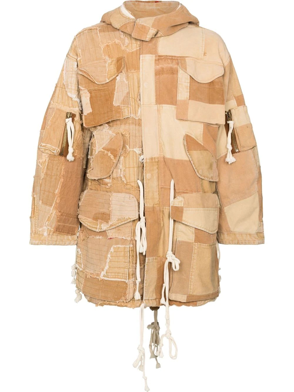 patchwork hooded cotton parka - 1