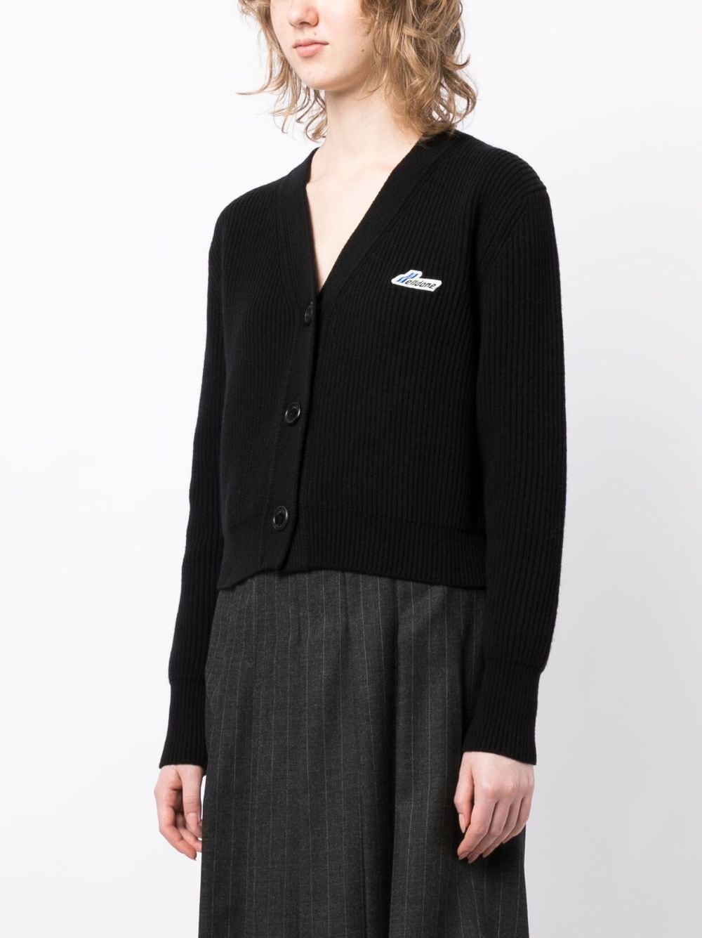 logo-patch ribbed-knit wool cardigan - 3