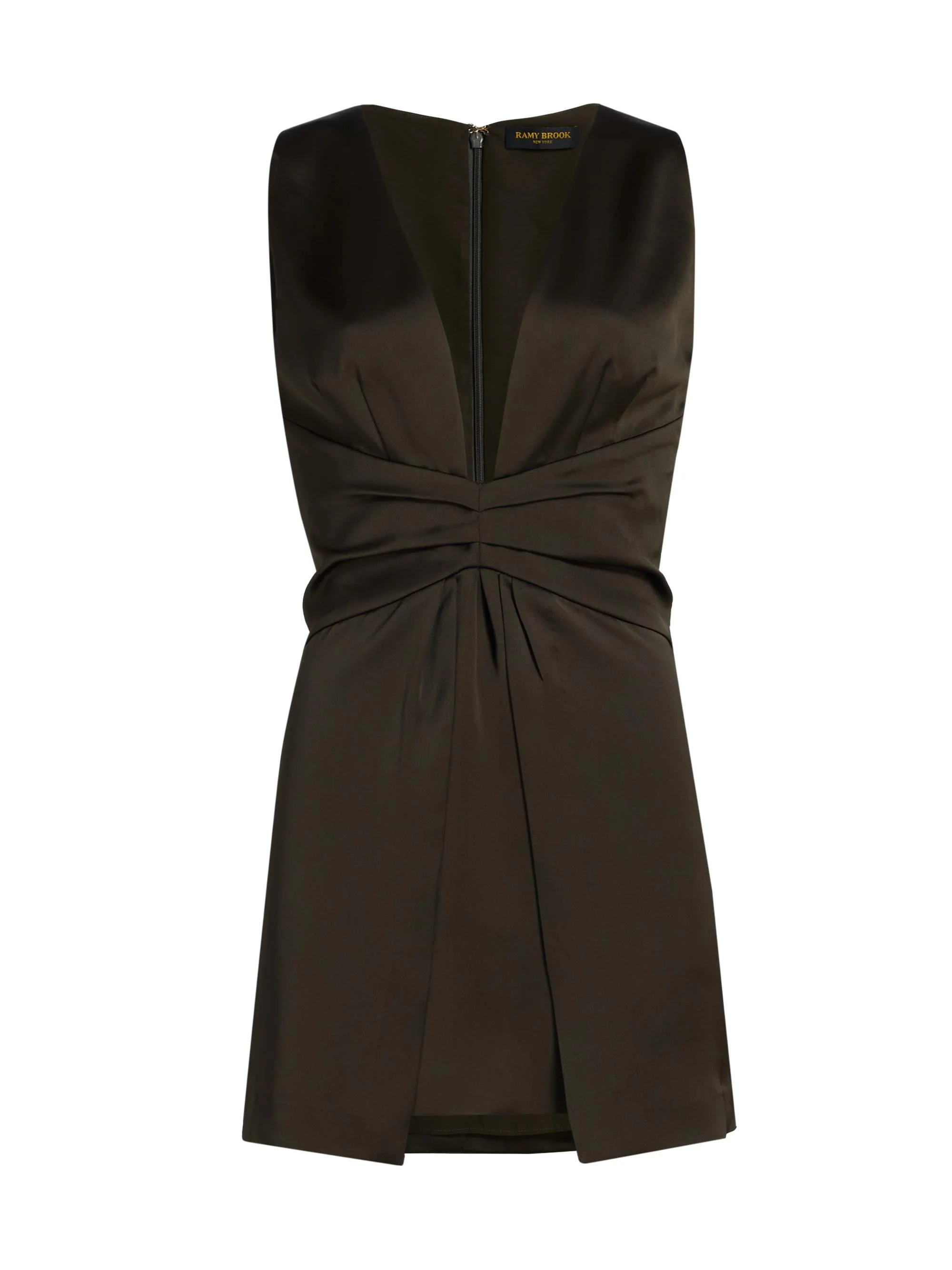 Women's Cassea Ruched Satin Minidress - Deep Olive - 1