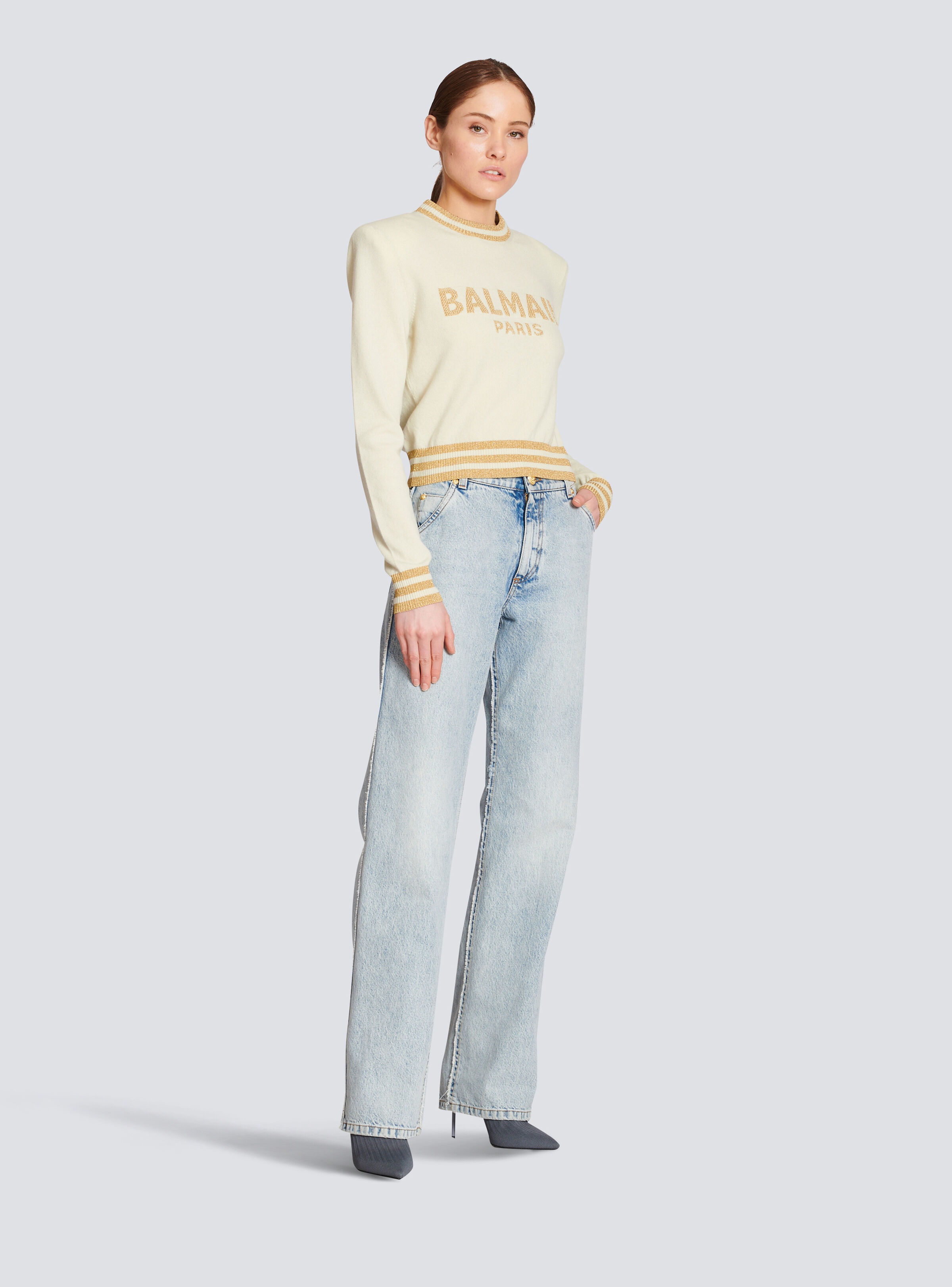 Cropped wool jumper with Balmain logo - 3