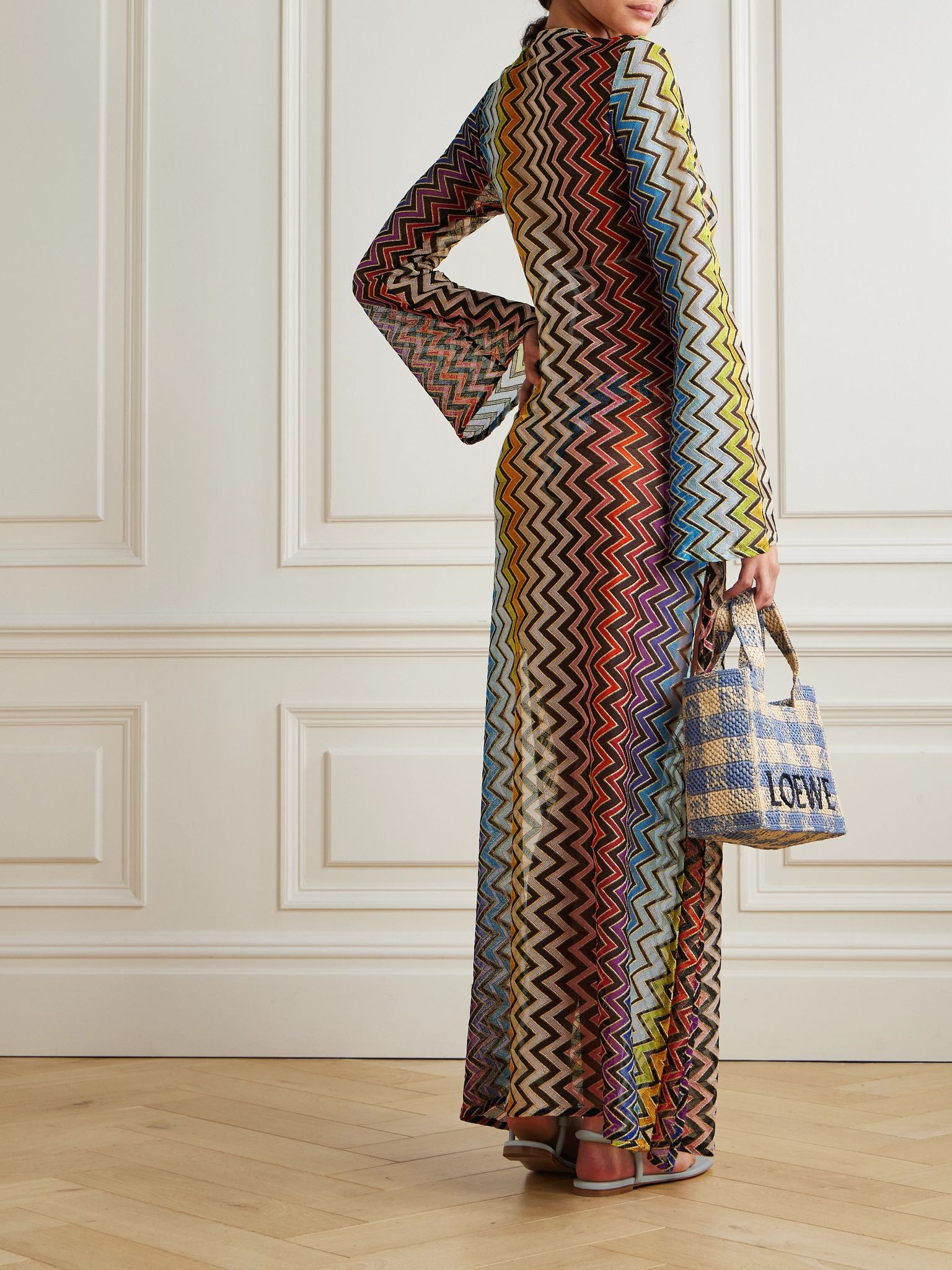 Striped metallic crochet-knit kaftan Multi - 3