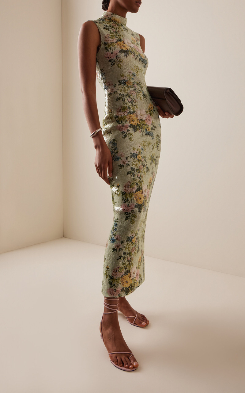 BRANDON MAXWELL Exclusive Sequined Floral Midi Dress floral outlook