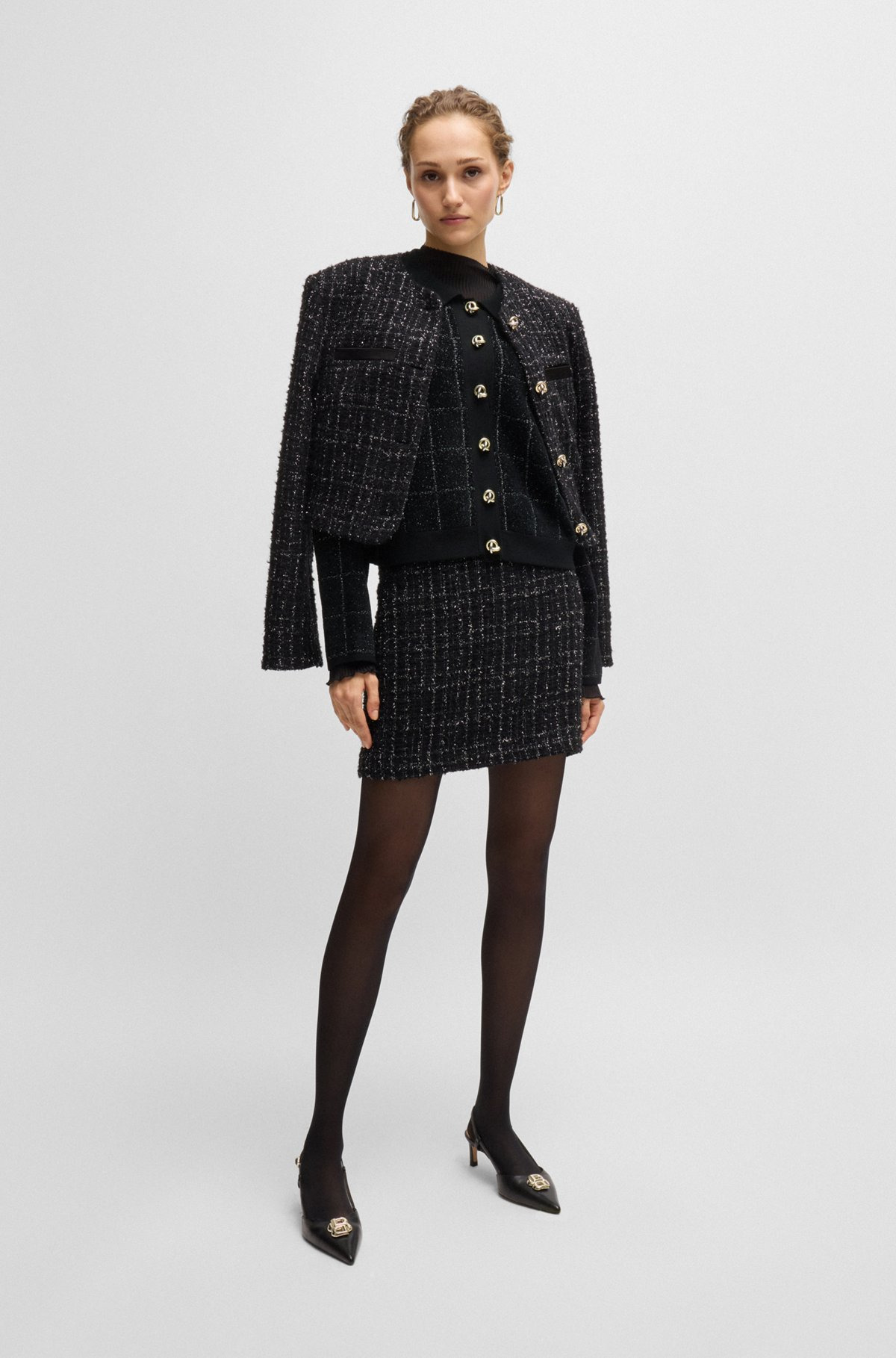 CROPPED JACKET IN SPARKLE TWEED WITH FEATURE BUTTONS - 3