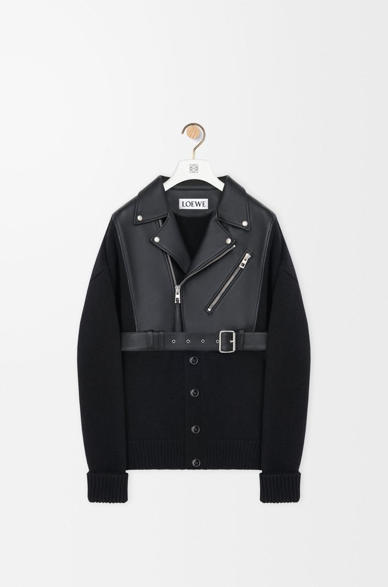 Hybrid cardigan in nappa lambskin and wool 1